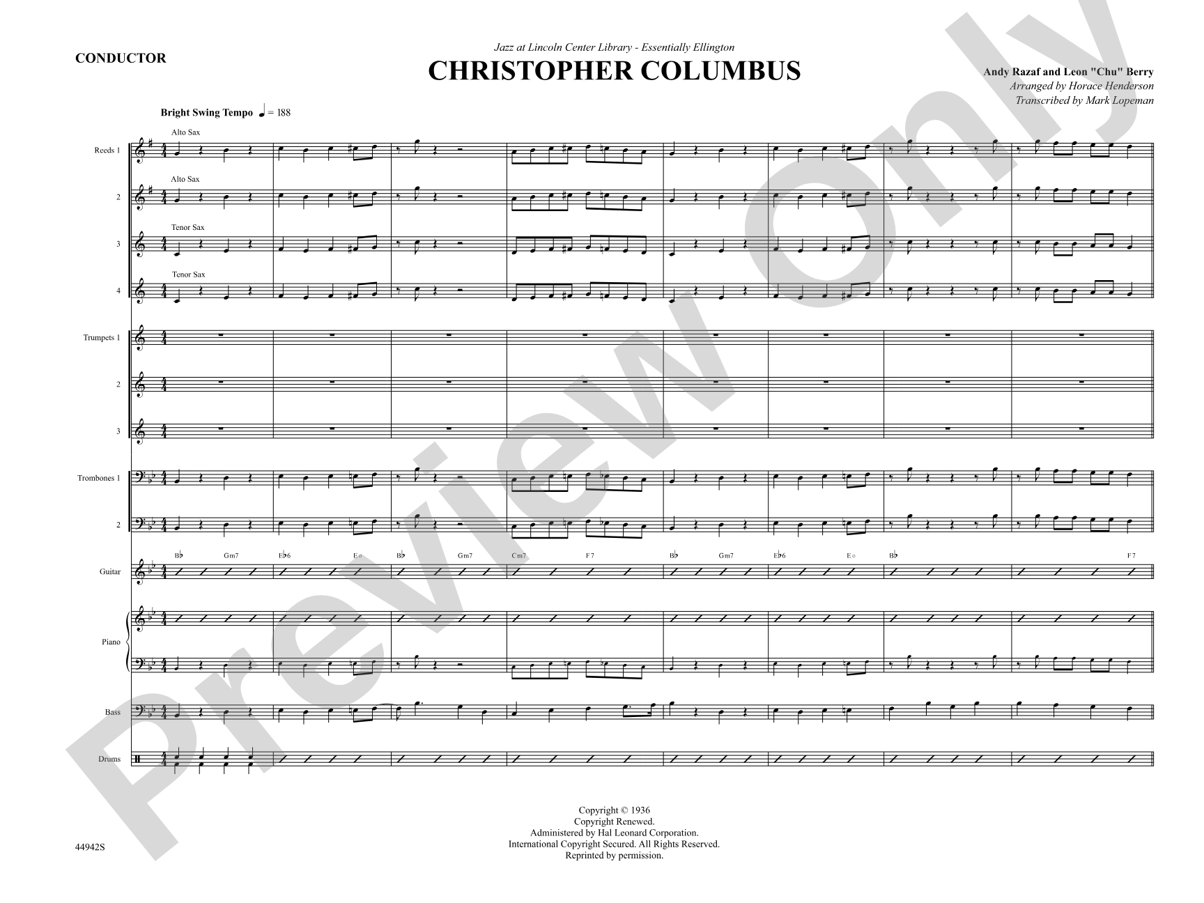Christopher Columbus: Jazz Ensemble Conductor Score & Parts