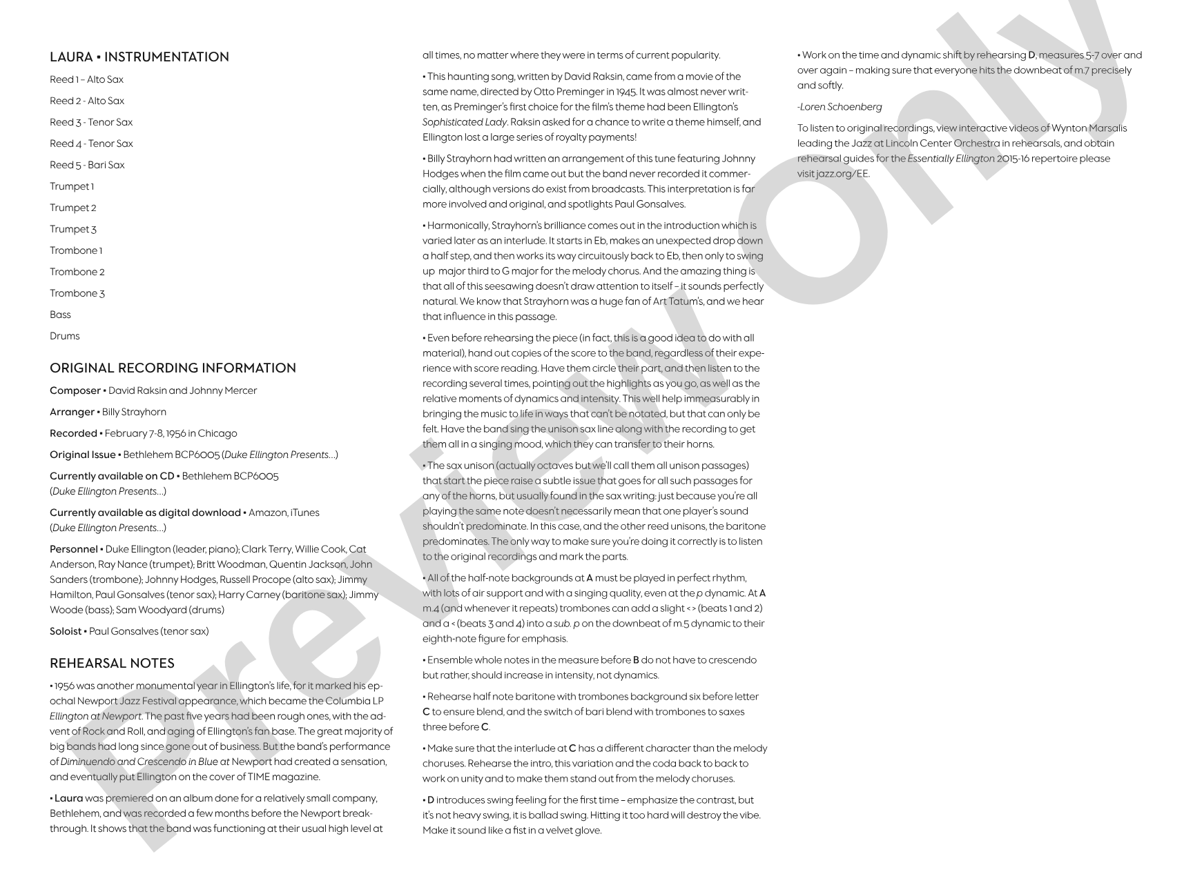 Laura: Jazz Ensemble Conductor Score & Parts