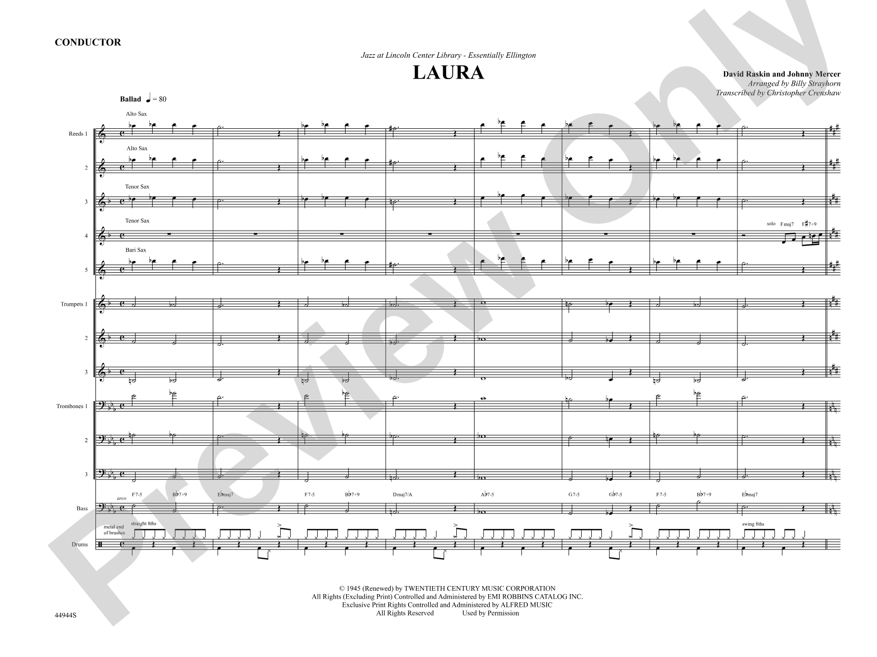 Laura: Jazz Ensemble Conductor Score & Parts