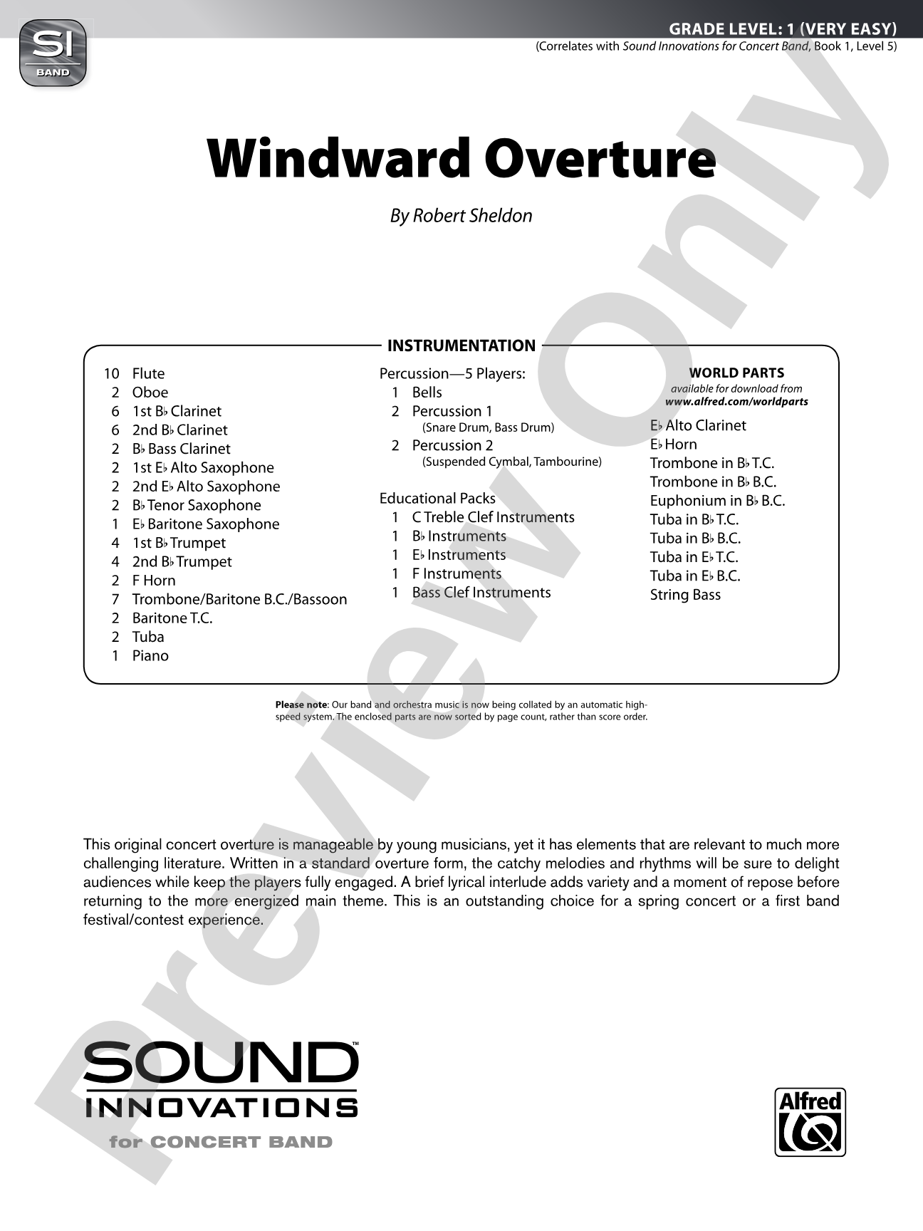 Windward Overture: Concert Band Conductor Score & Parts