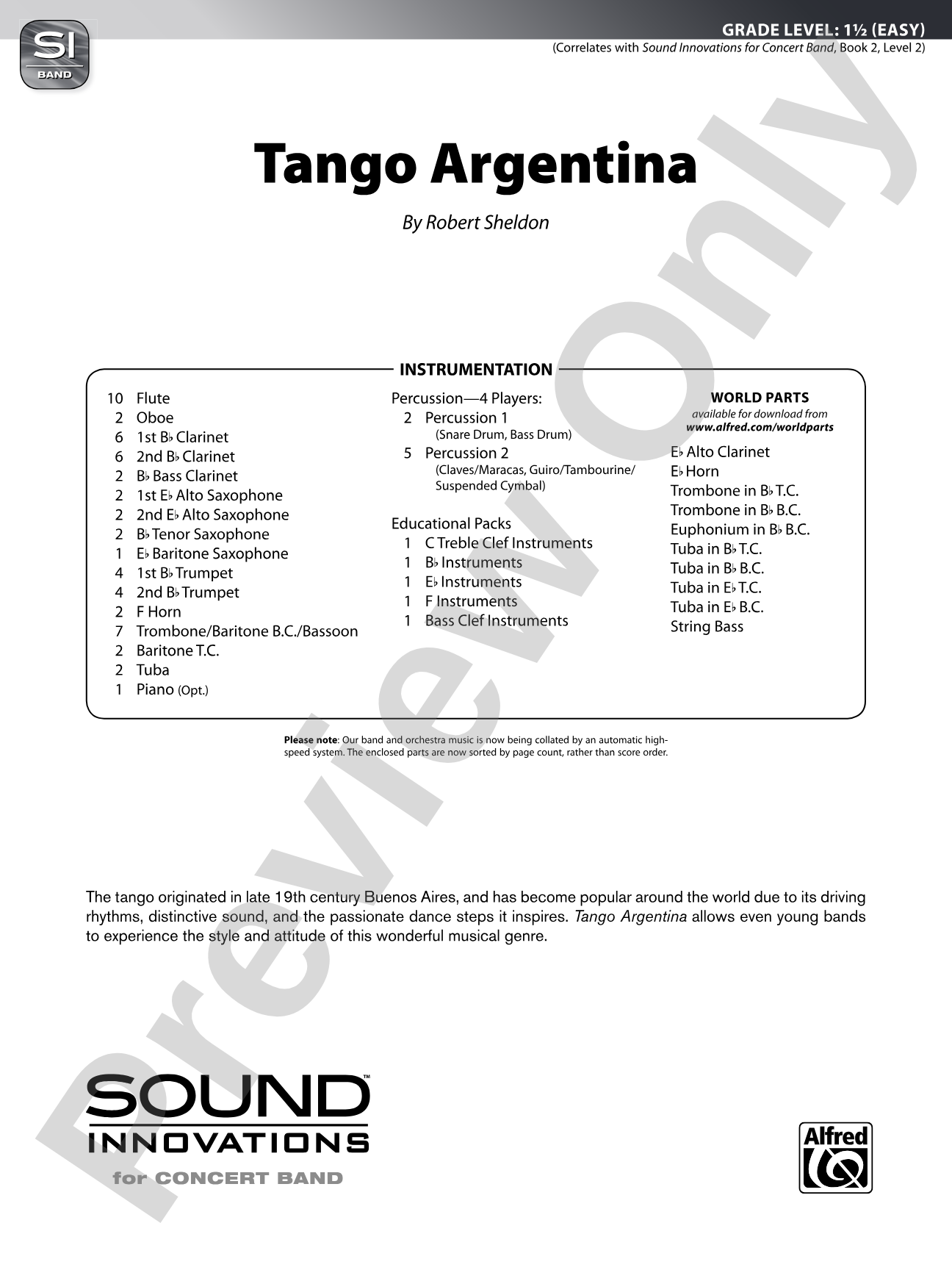 Tango Argentina: Concert Band Conductor Score & Parts