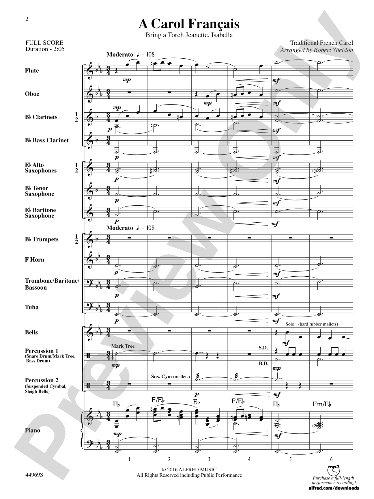 A Carol Français: Concert Band Conductor Score & Parts