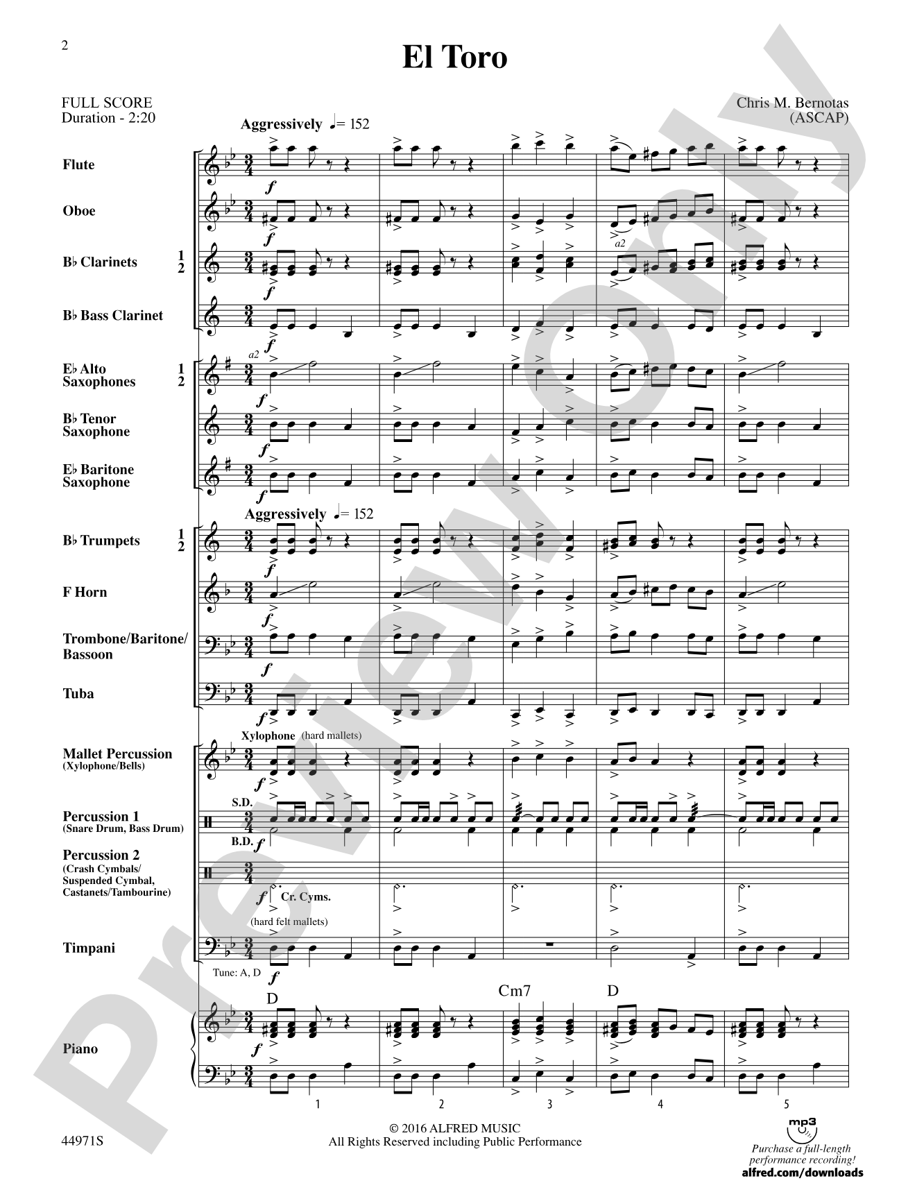 El Toro: Concert Band Conductor Score & Parts