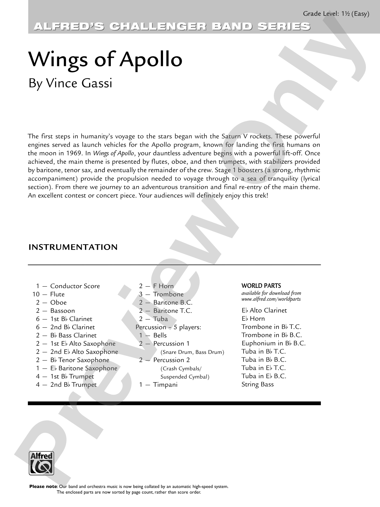 Wings of Apollo: Concert Band Conductor Score & Parts