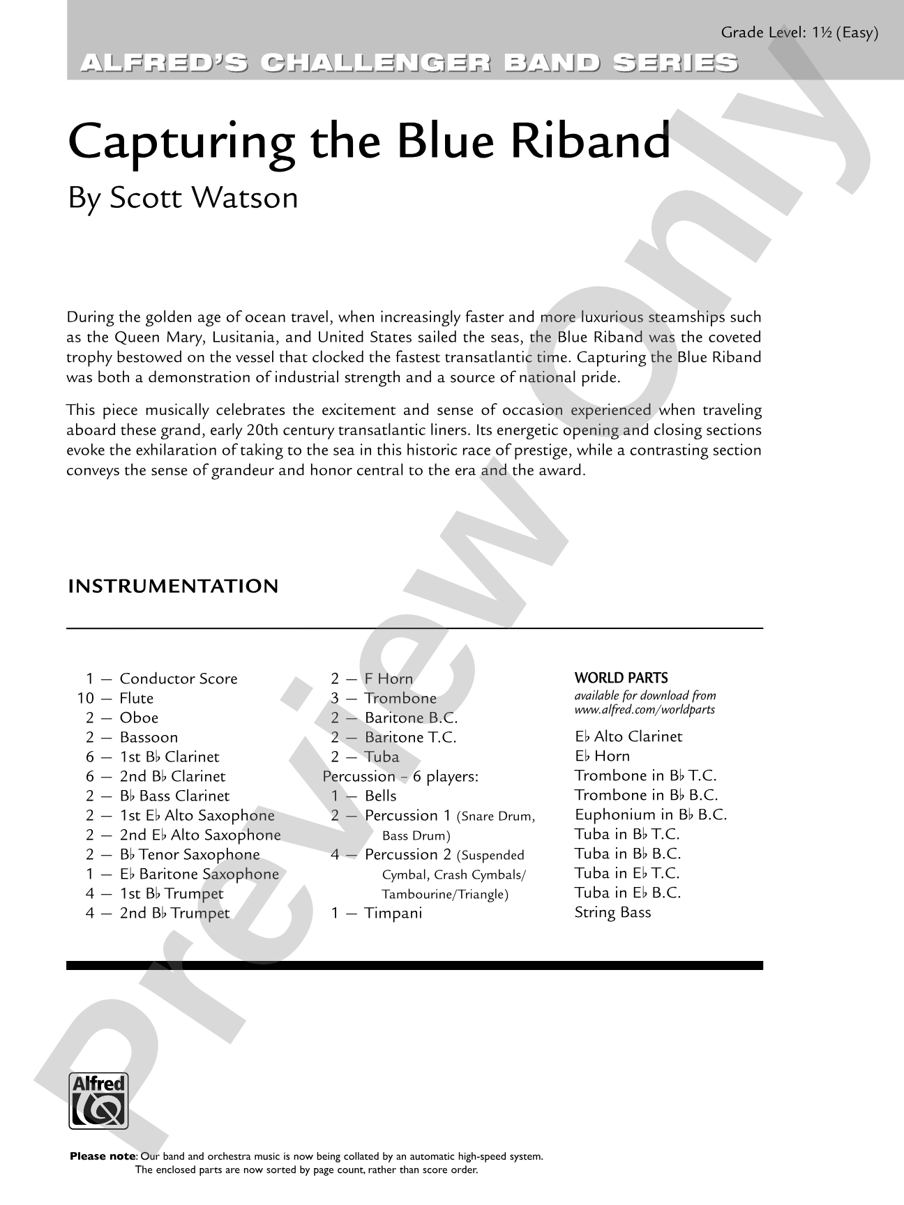 Capturing the Blue Riband: Concert Band Conductor Score & Parts