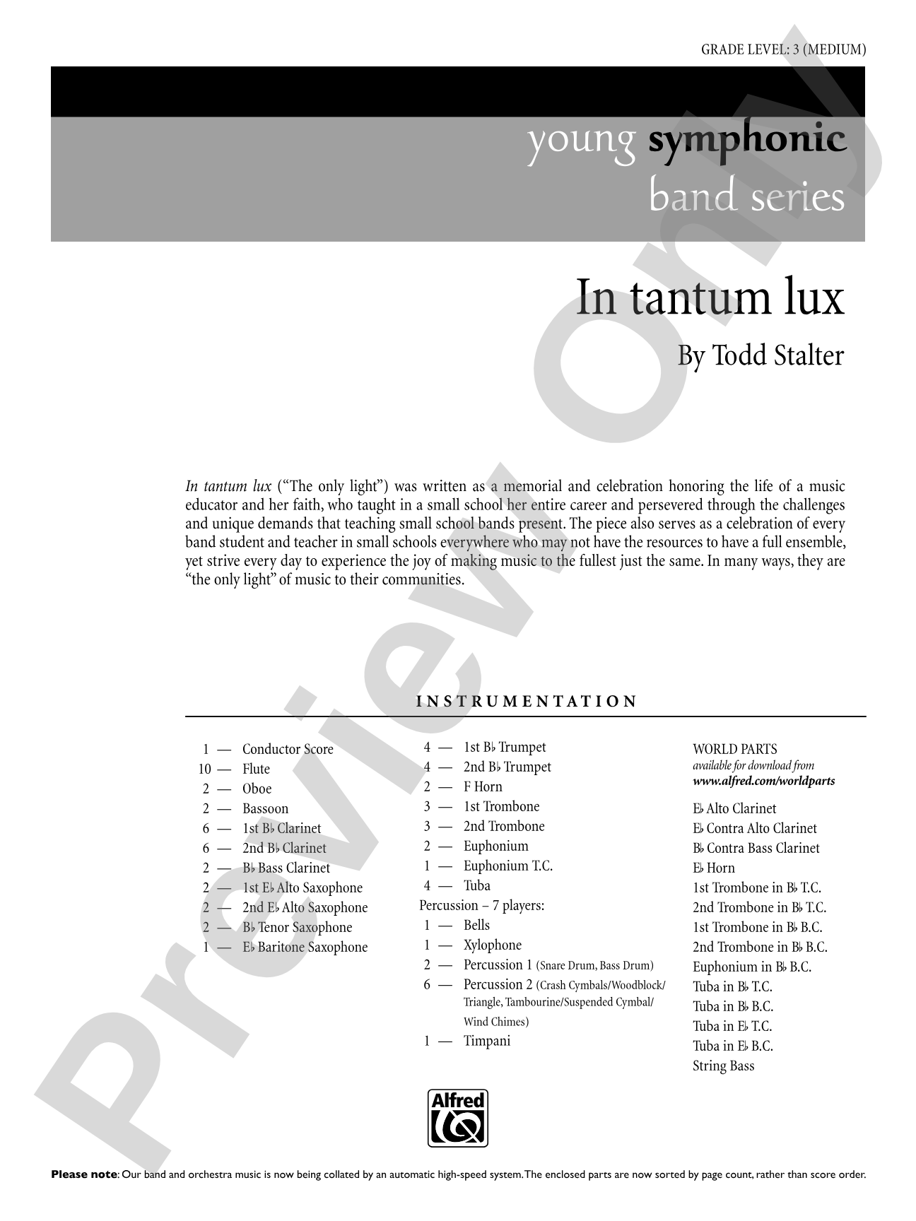 In tantum lux: Concert Band Conductor Score & Parts