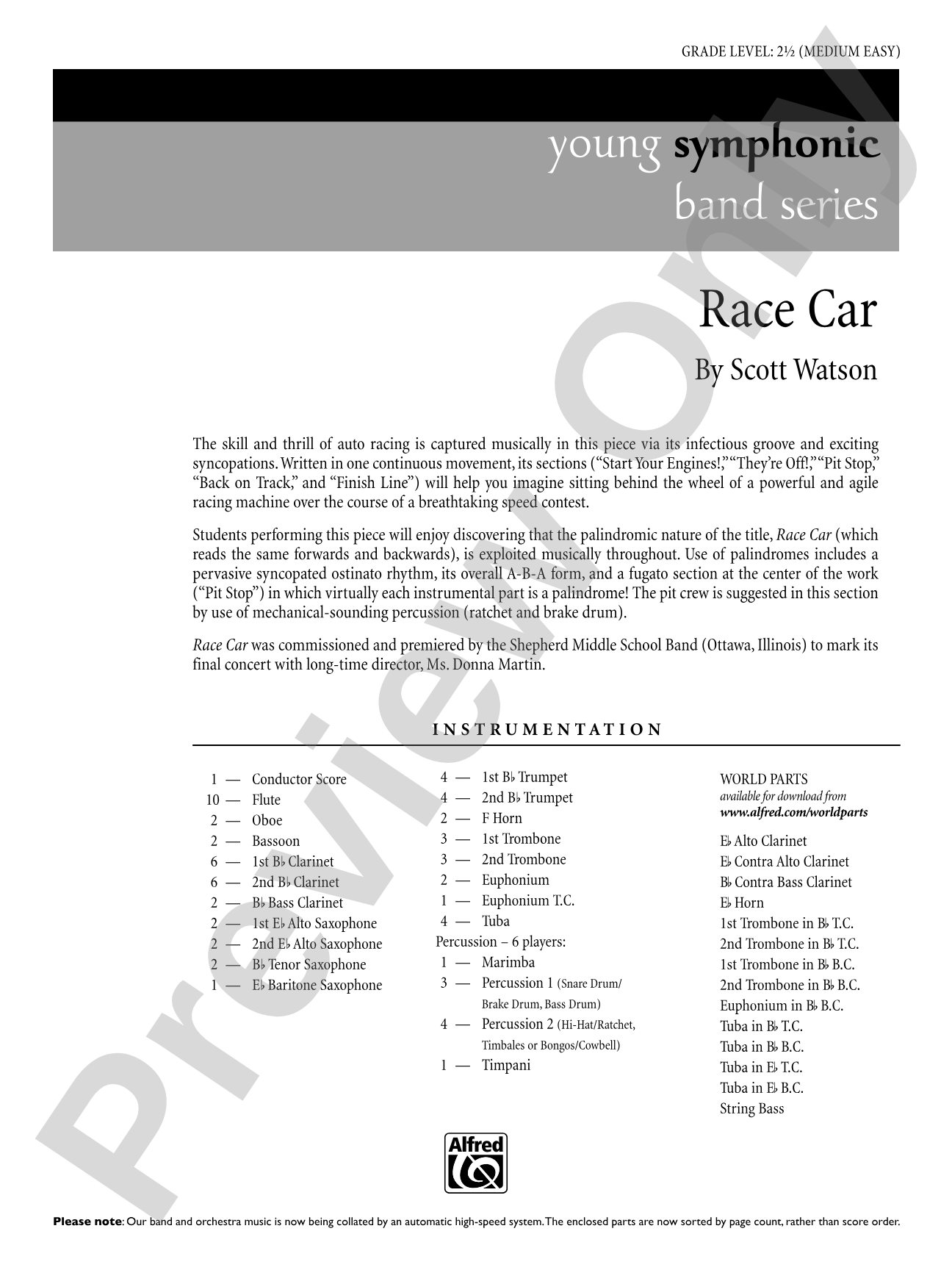 Race Car: Concert Band Conductor Score & Parts