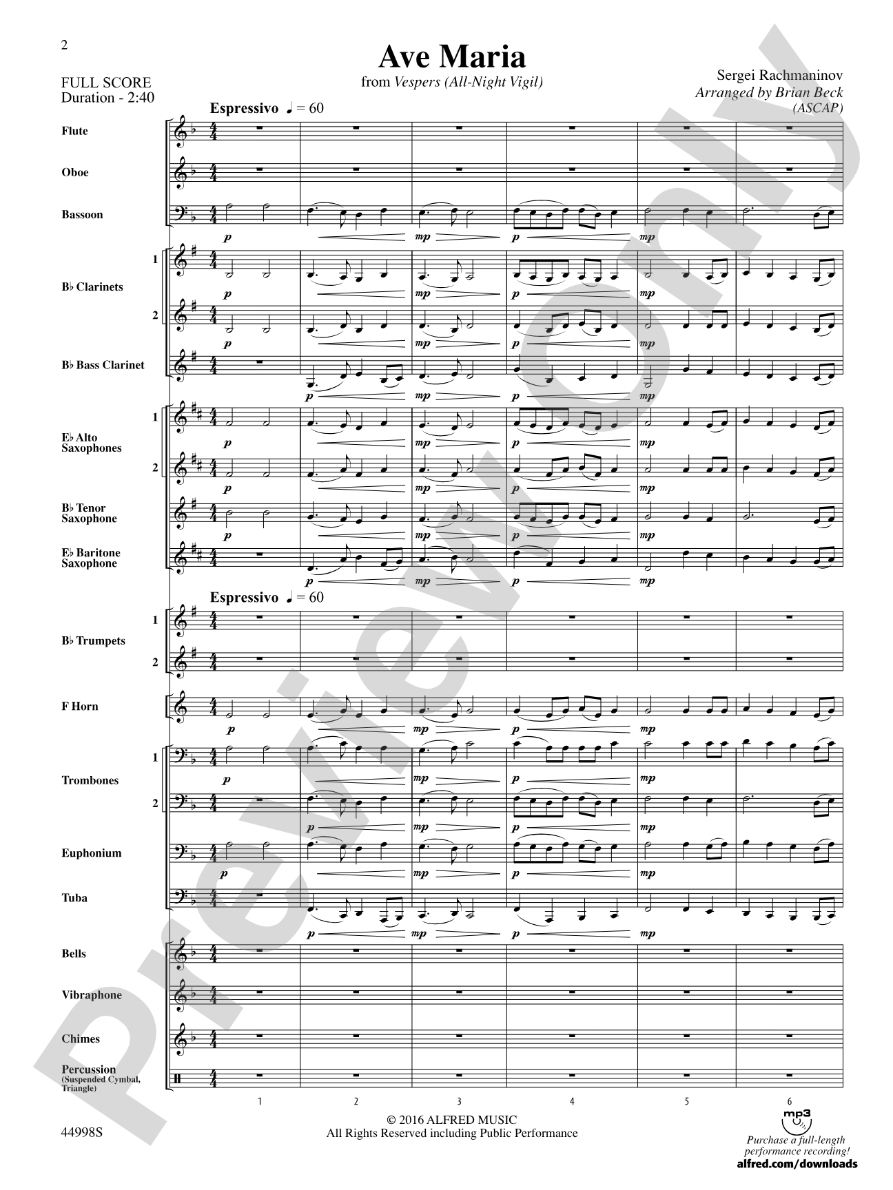 Ave Maria: Concert Band Conductor Score & Parts