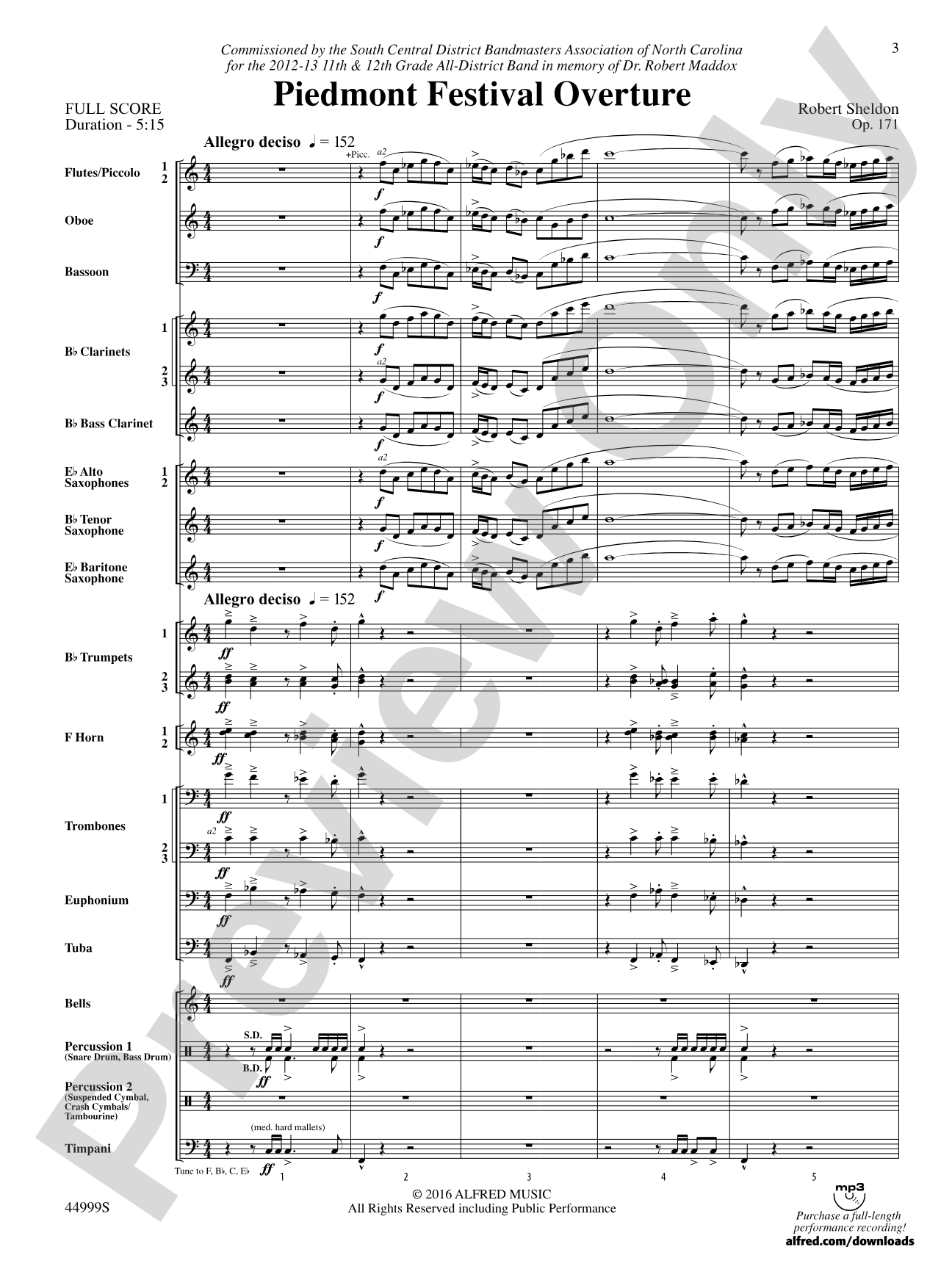 Piedmont Festival Overture: Concert Band Conductor Score & Parts