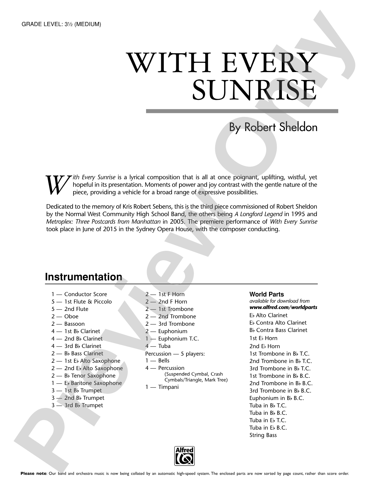 With Every Sunrise: Concert Band Conductor Score & Parts