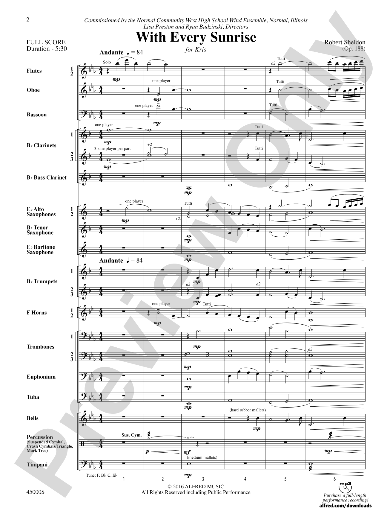 With Every Sunrise: Concert Band Conductor Score & Parts