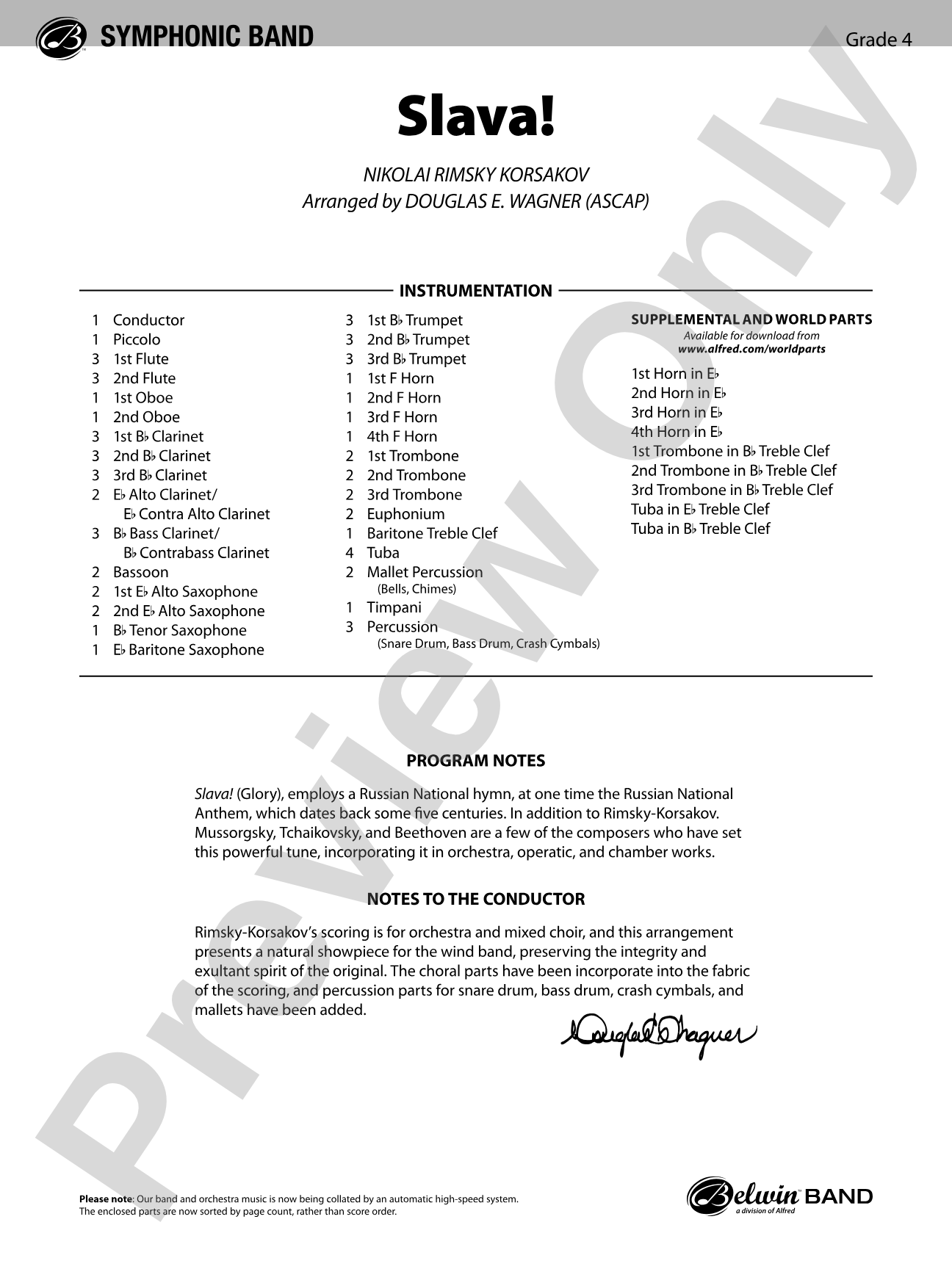 Slava: Concert Band Conductor Score & Parts