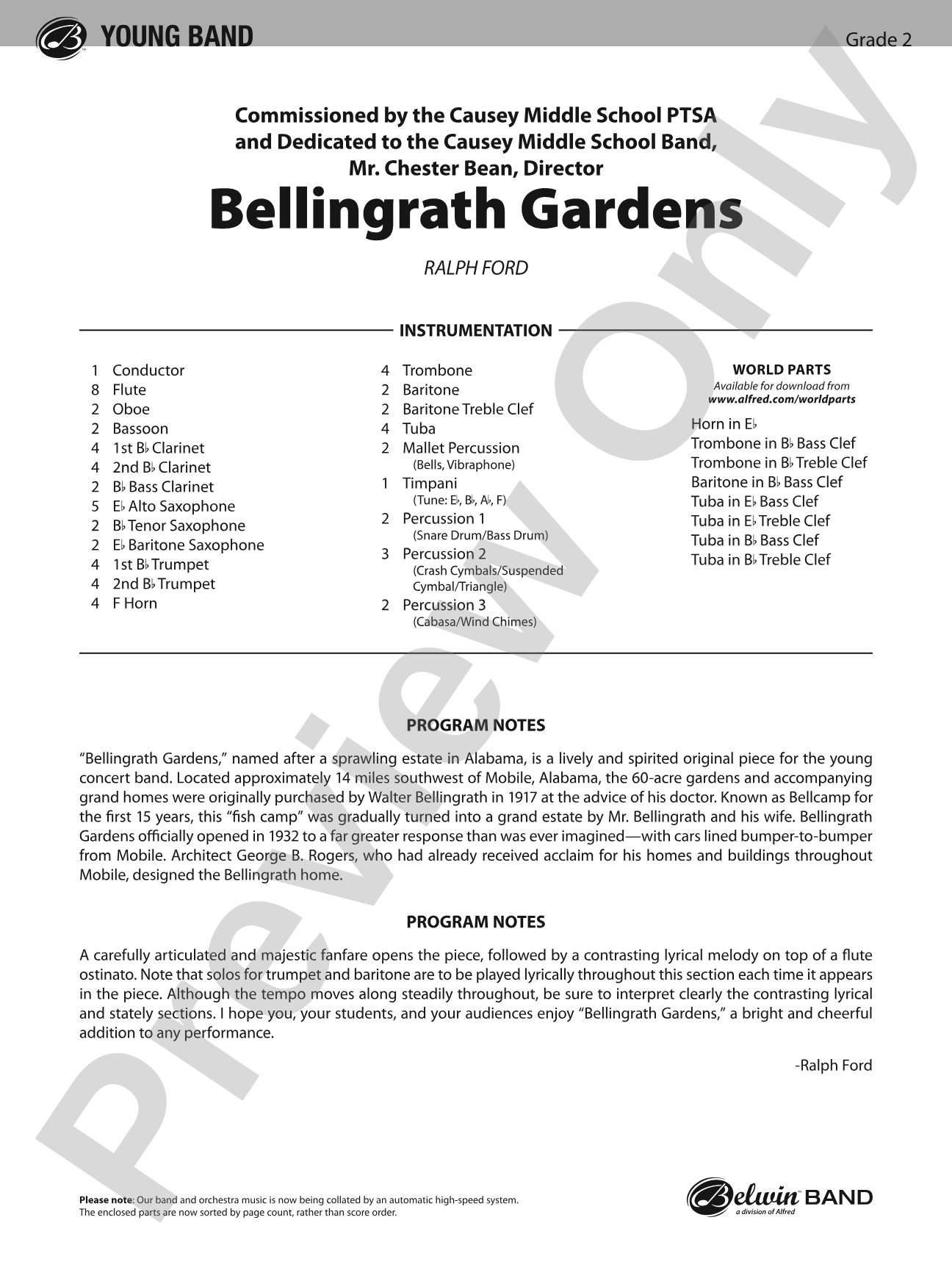 Bellingrath Gardens: Concert Band Conductor Score & Parts