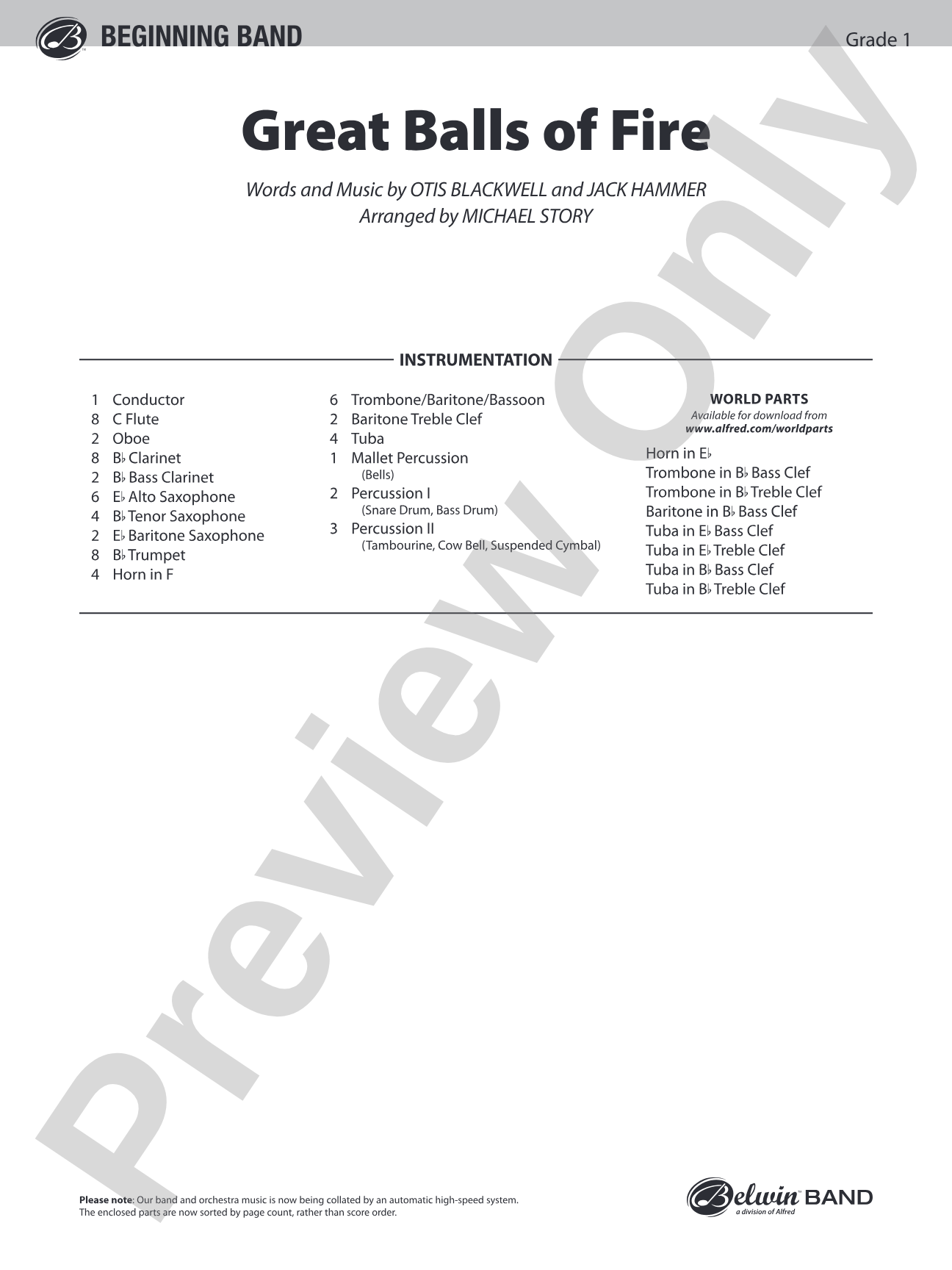 Great Balls of Fire: Concert Band Conductor Score & Parts