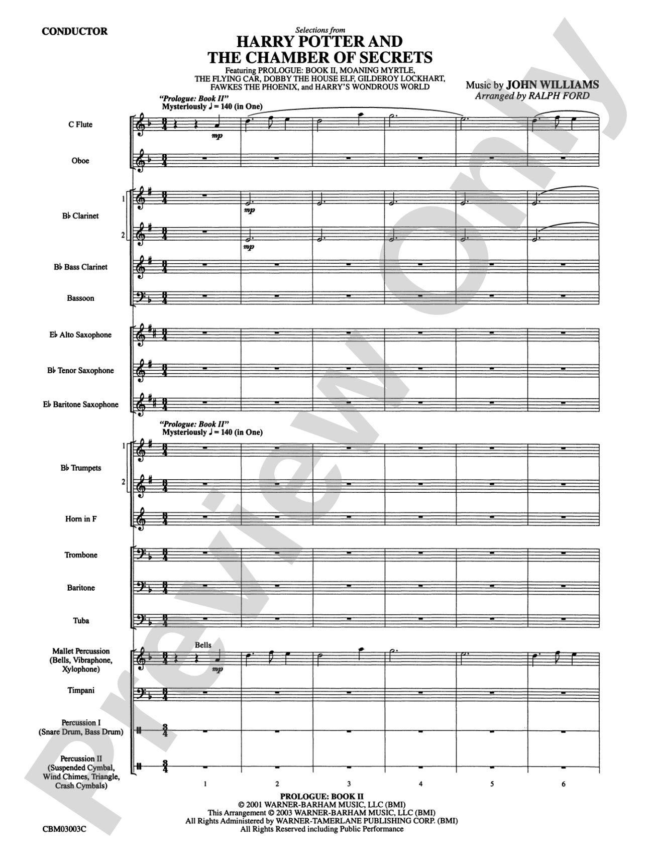 Harry Potter and the Chamber of Secrets, Selections from: Score