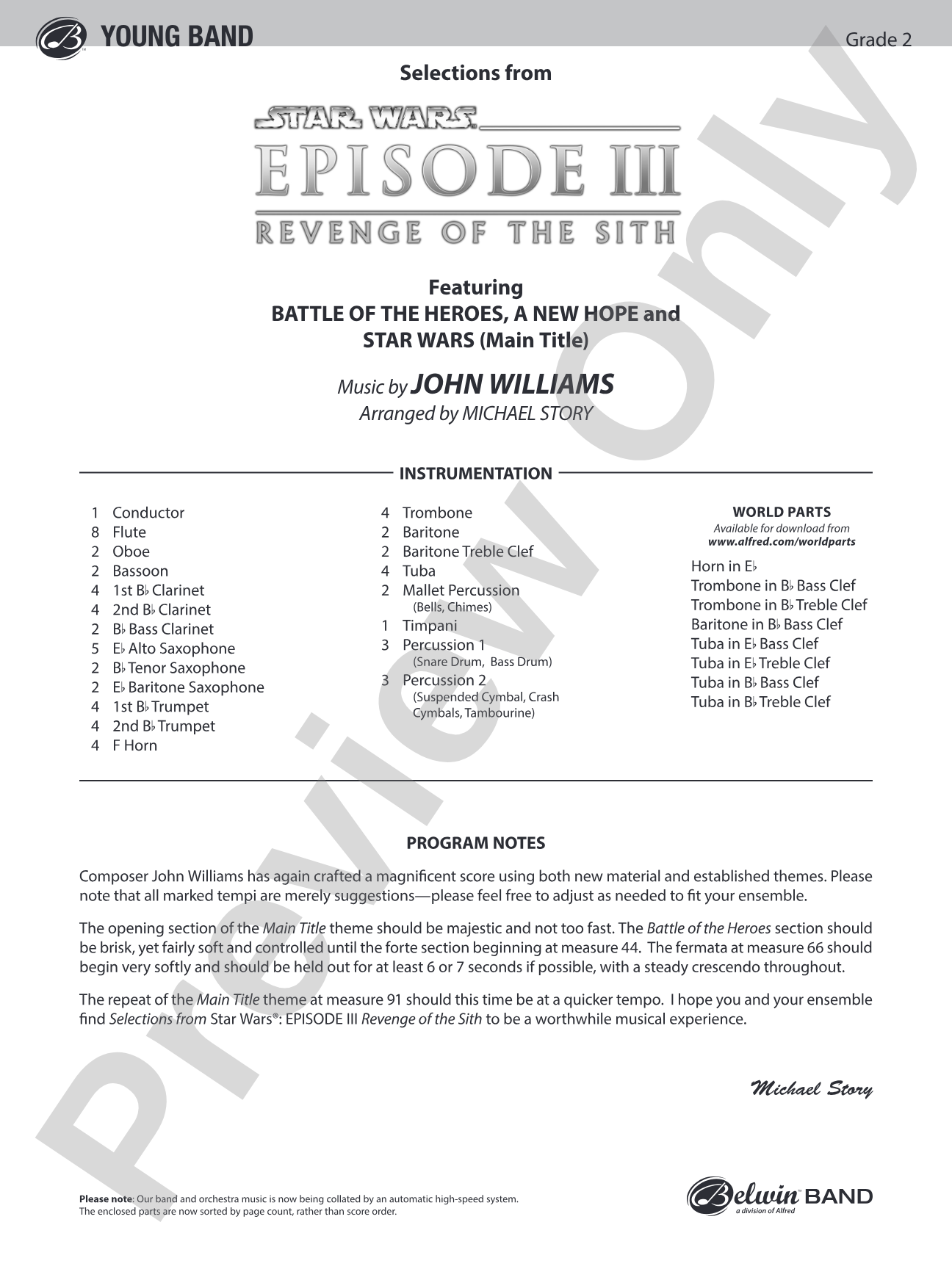 Star Wars®: Episode III Revenge of the Sith: Concert Band Conductor Score & Parts