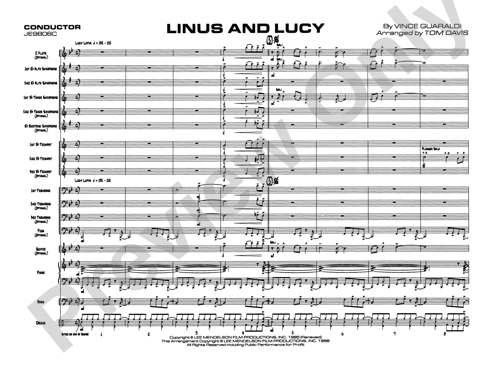 Linus and Lucy: Jazz Ensemble Conductor Score & Parts