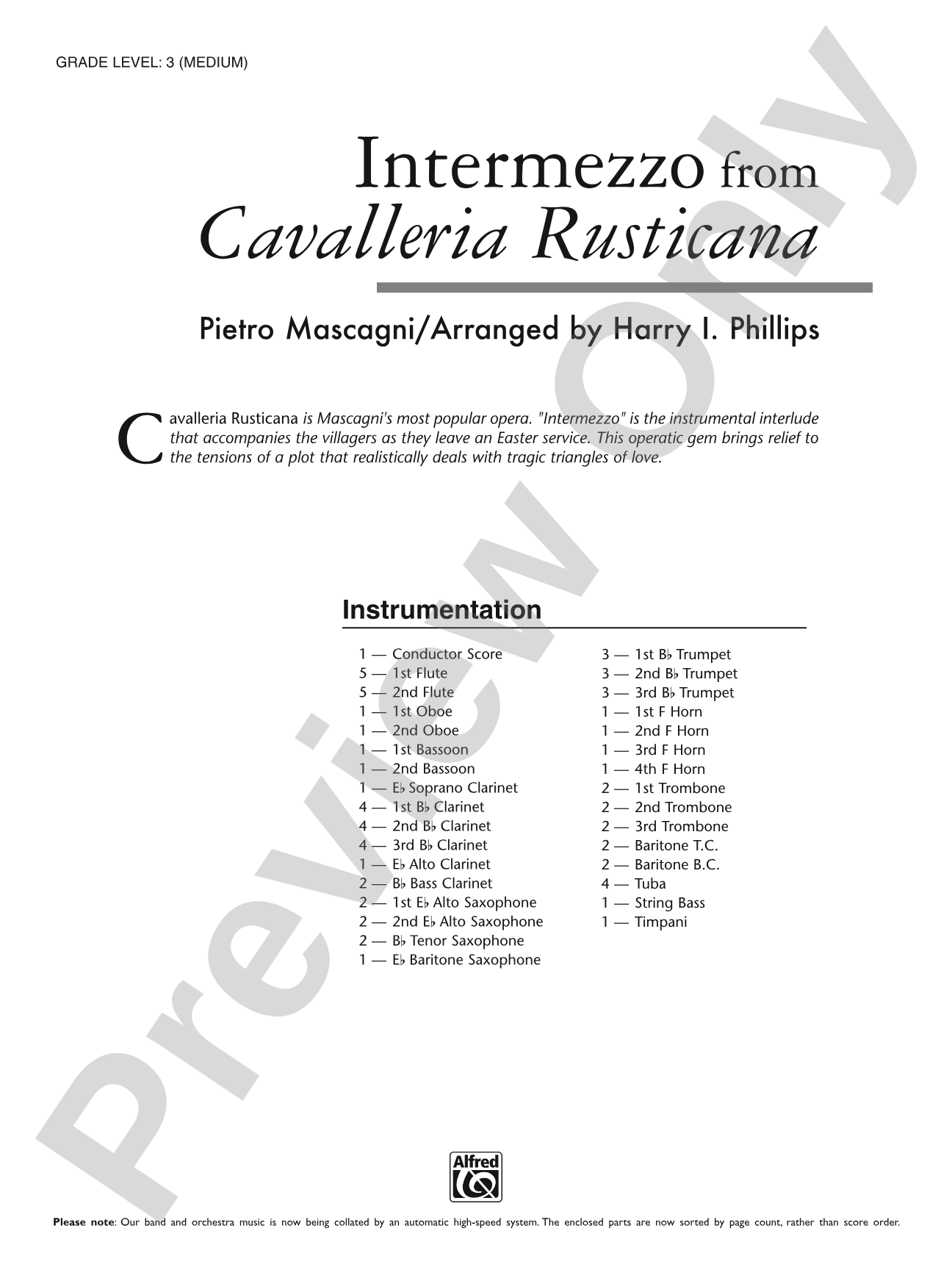 Intermezzo from Cavalleria Rusticana: Concert Band Conductor Score & Parts