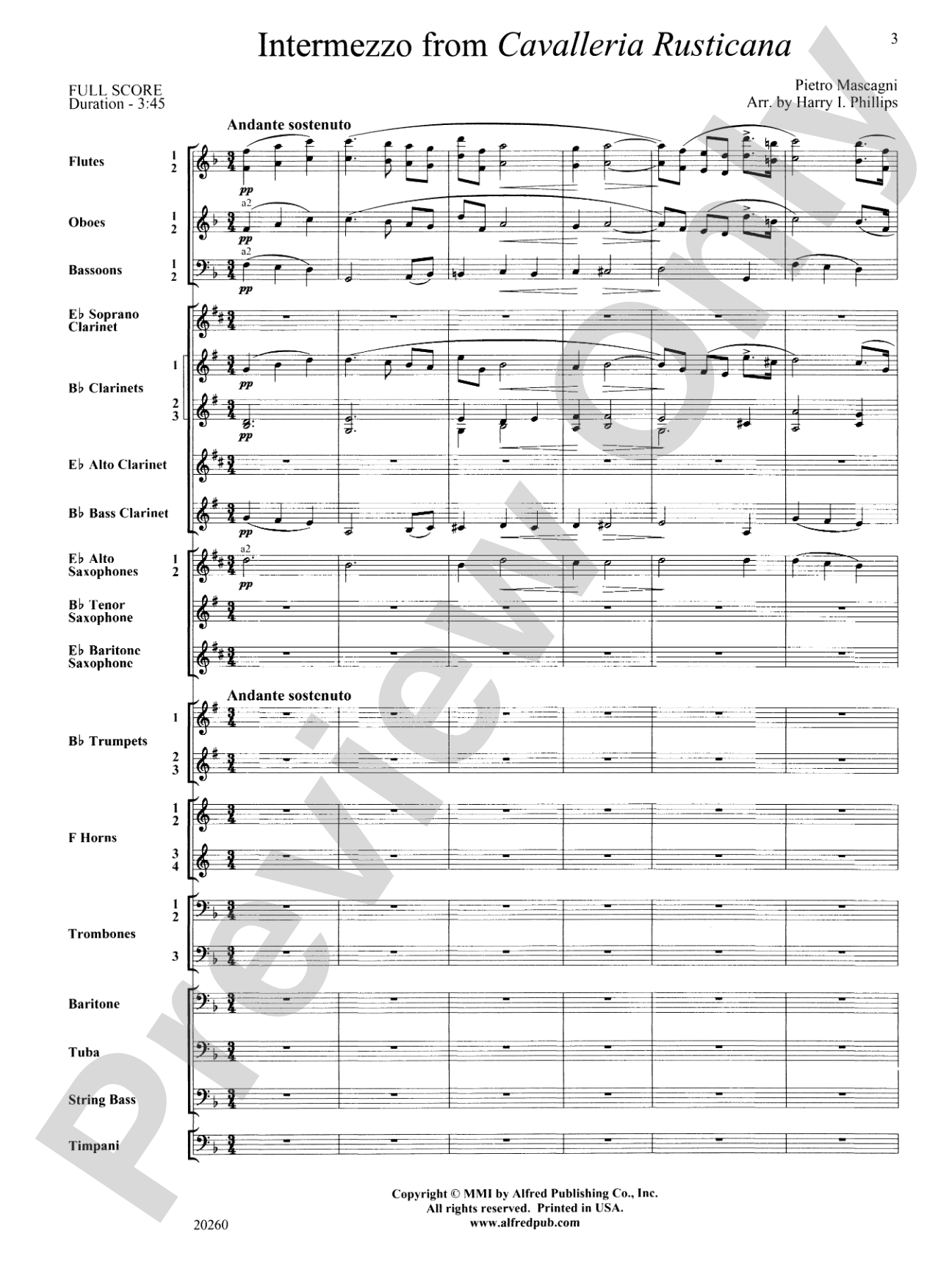 Intermezzo from Cavalleria Rusticana: Concert Band Conductor Score & Parts