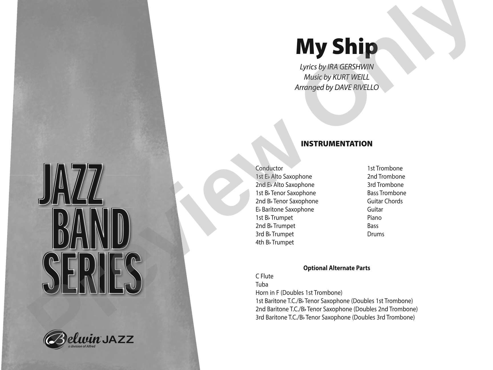 My Ship: Jazz Ensemble Conductor Score & Parts