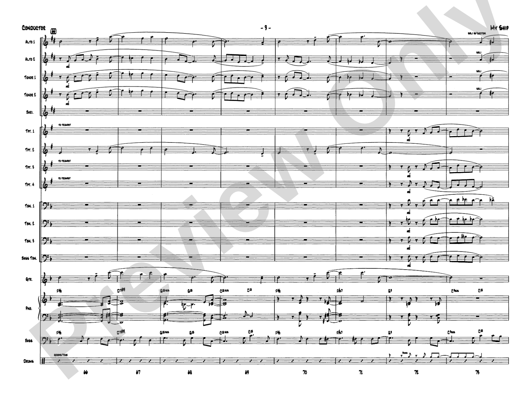 My Ship: Jazz Ensemble Conductor Score & Parts