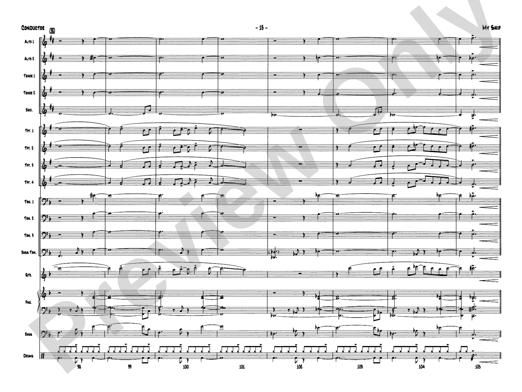 My Ship: Jazz Ensemble Conductor Score & Parts