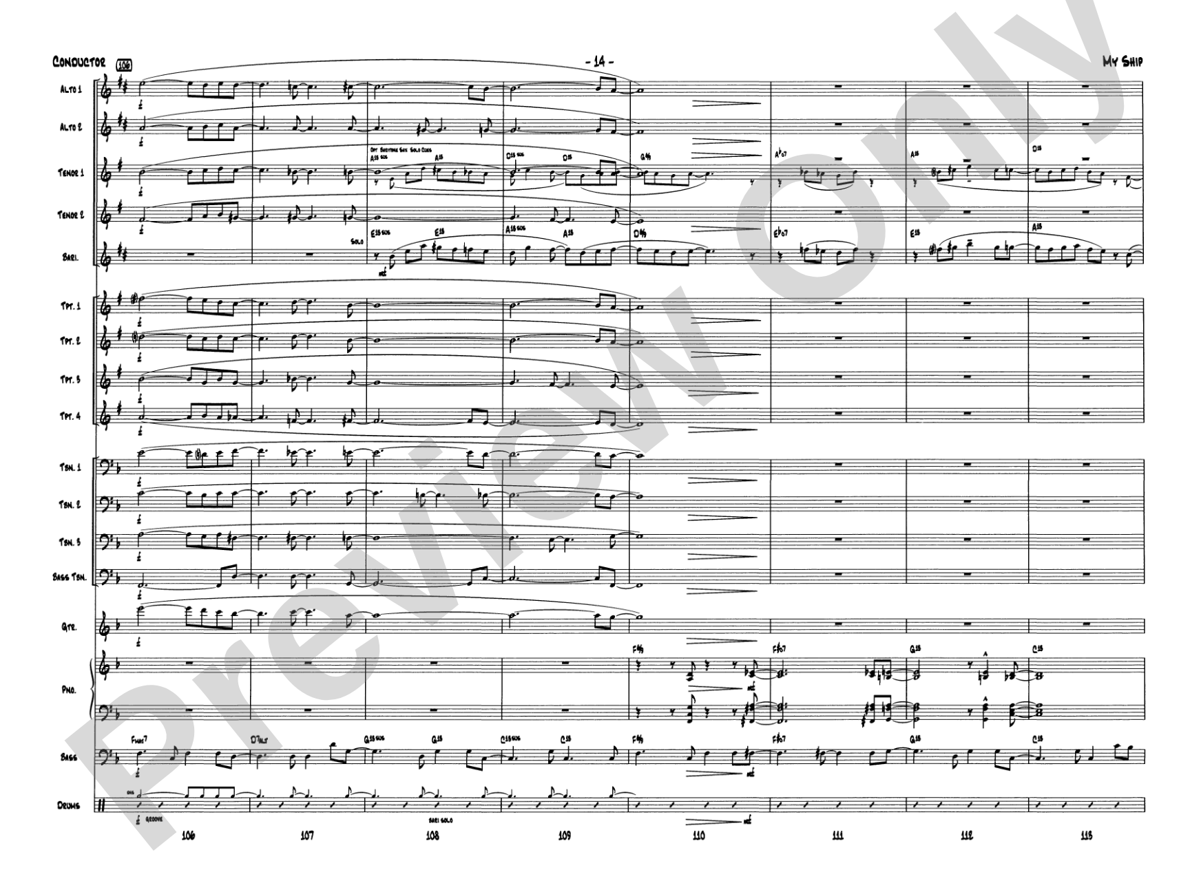 My Ship: Jazz Ensemble Conductor Score & Parts