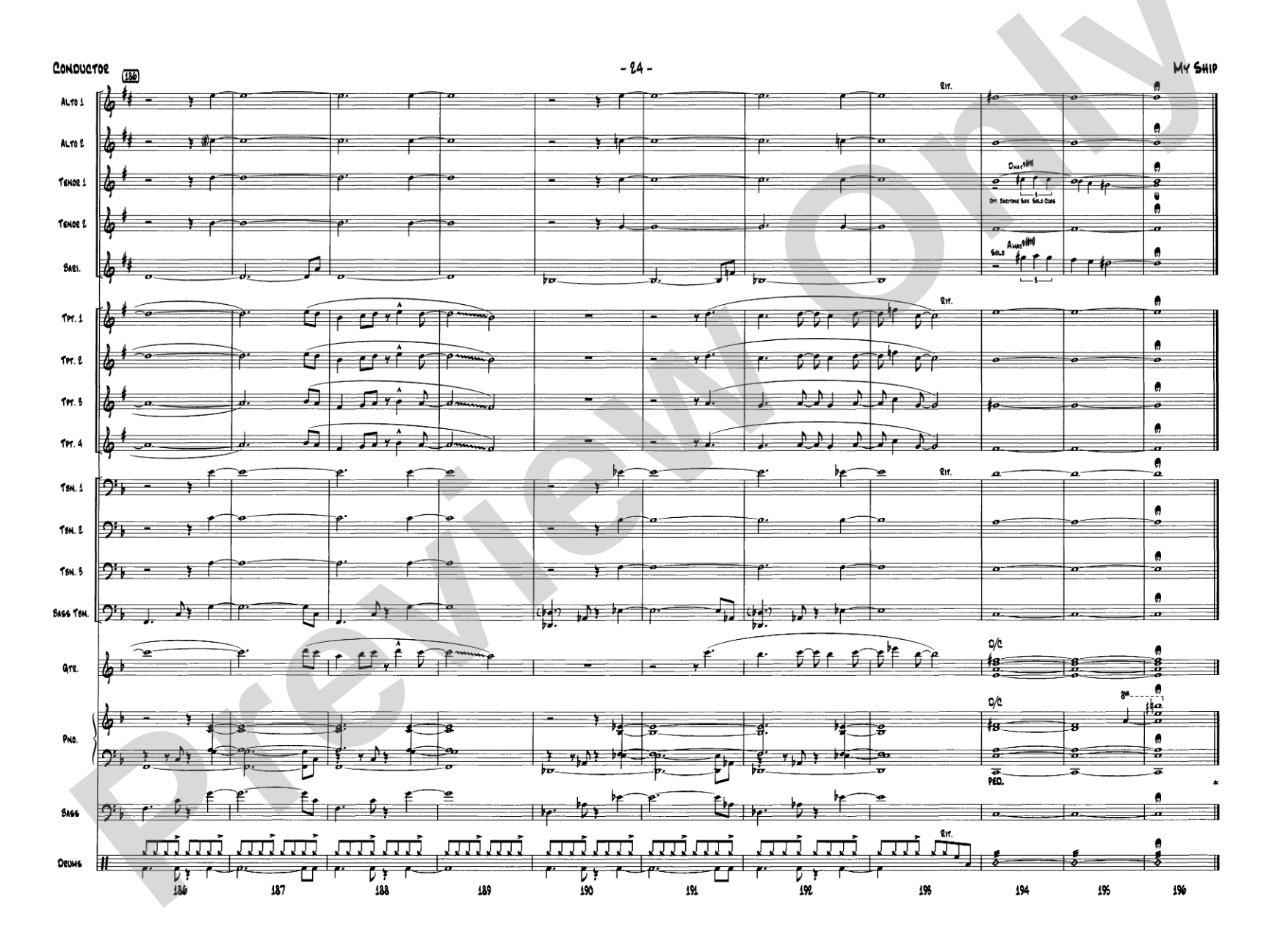 My Ship: Jazz Ensemble Conductor Score & Parts