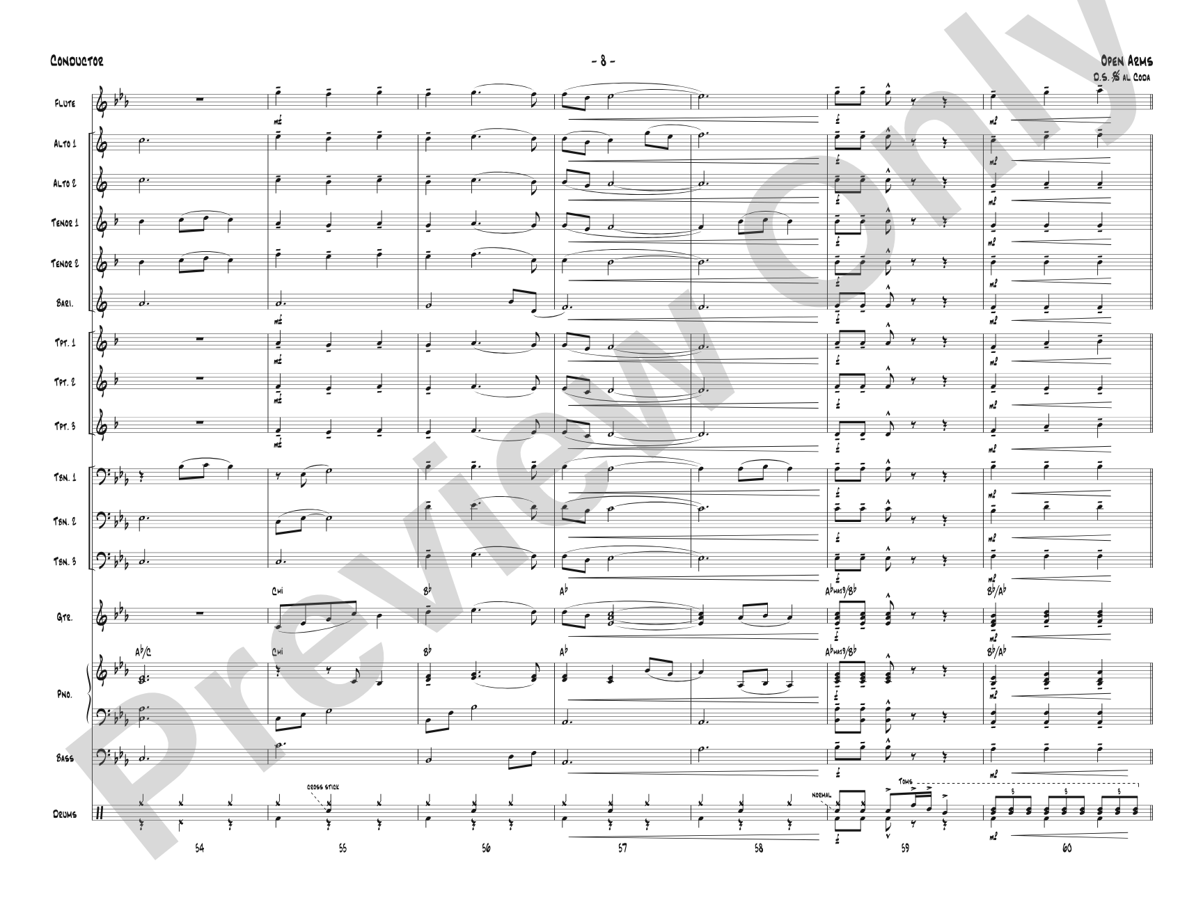Open Arms: Jazz Ensemble Conductor Score & Parts