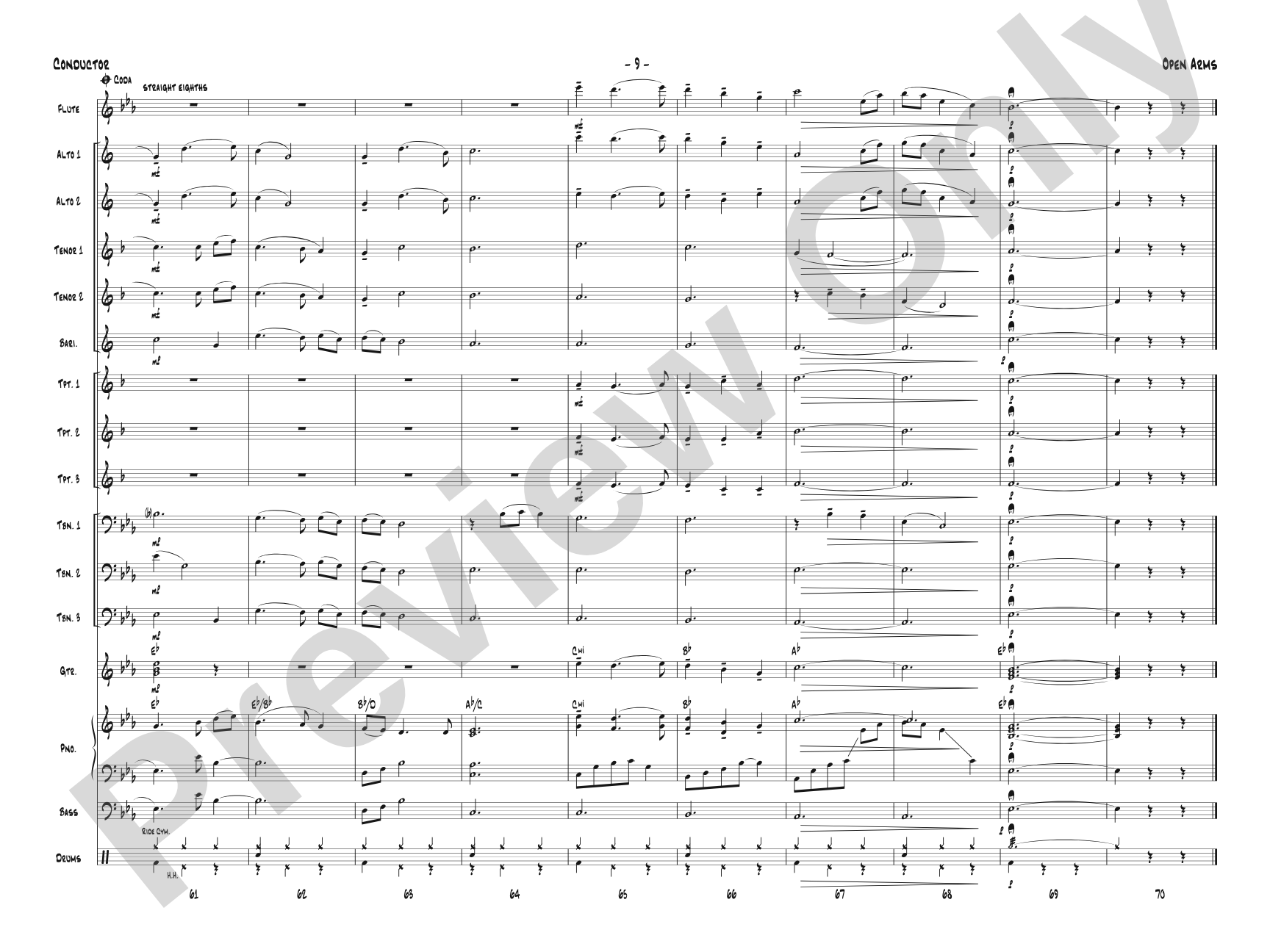 Open Arms: Jazz Ensemble Conductor Score & Parts