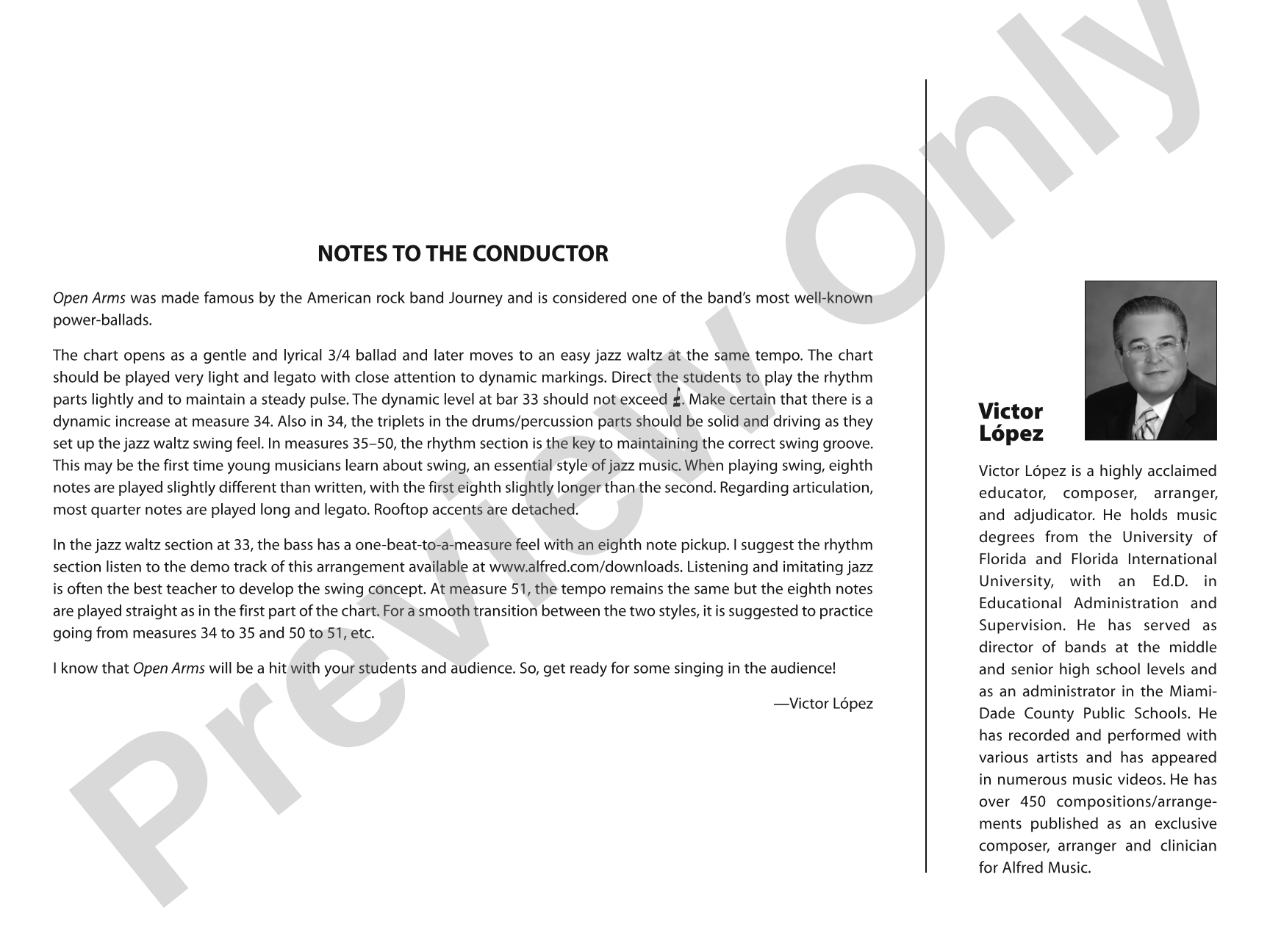 Open Arms: Jazz Ensemble Conductor Score & Parts