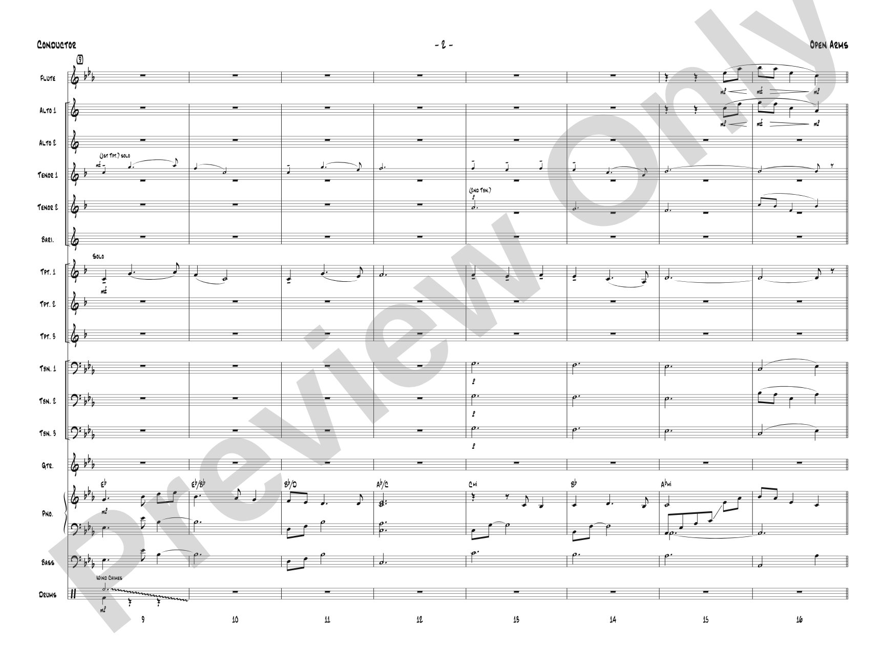 Open Arms: Jazz Ensemble Conductor Score & Parts
