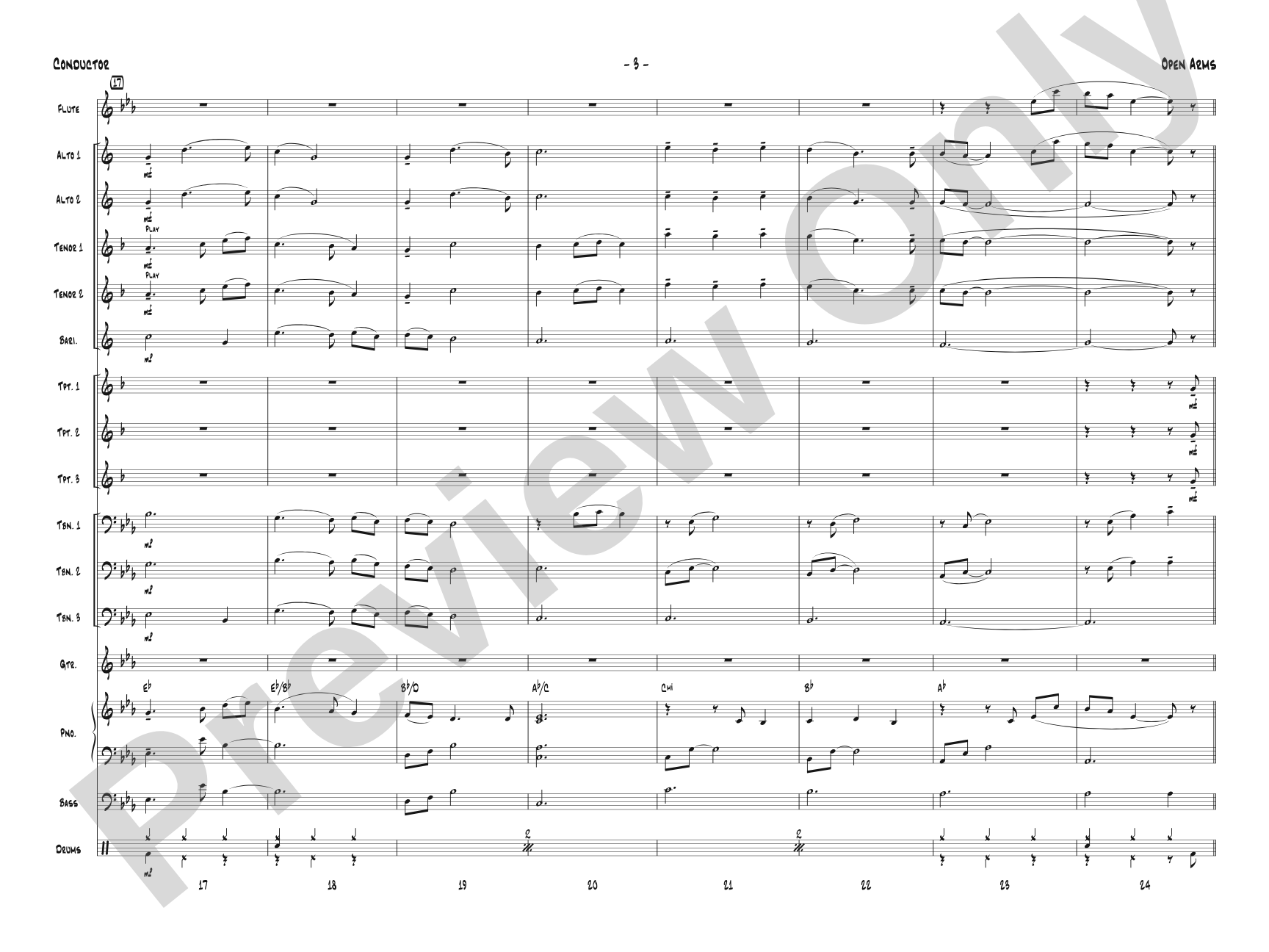 Open Arms: Jazz Ensemble Conductor Score & Parts