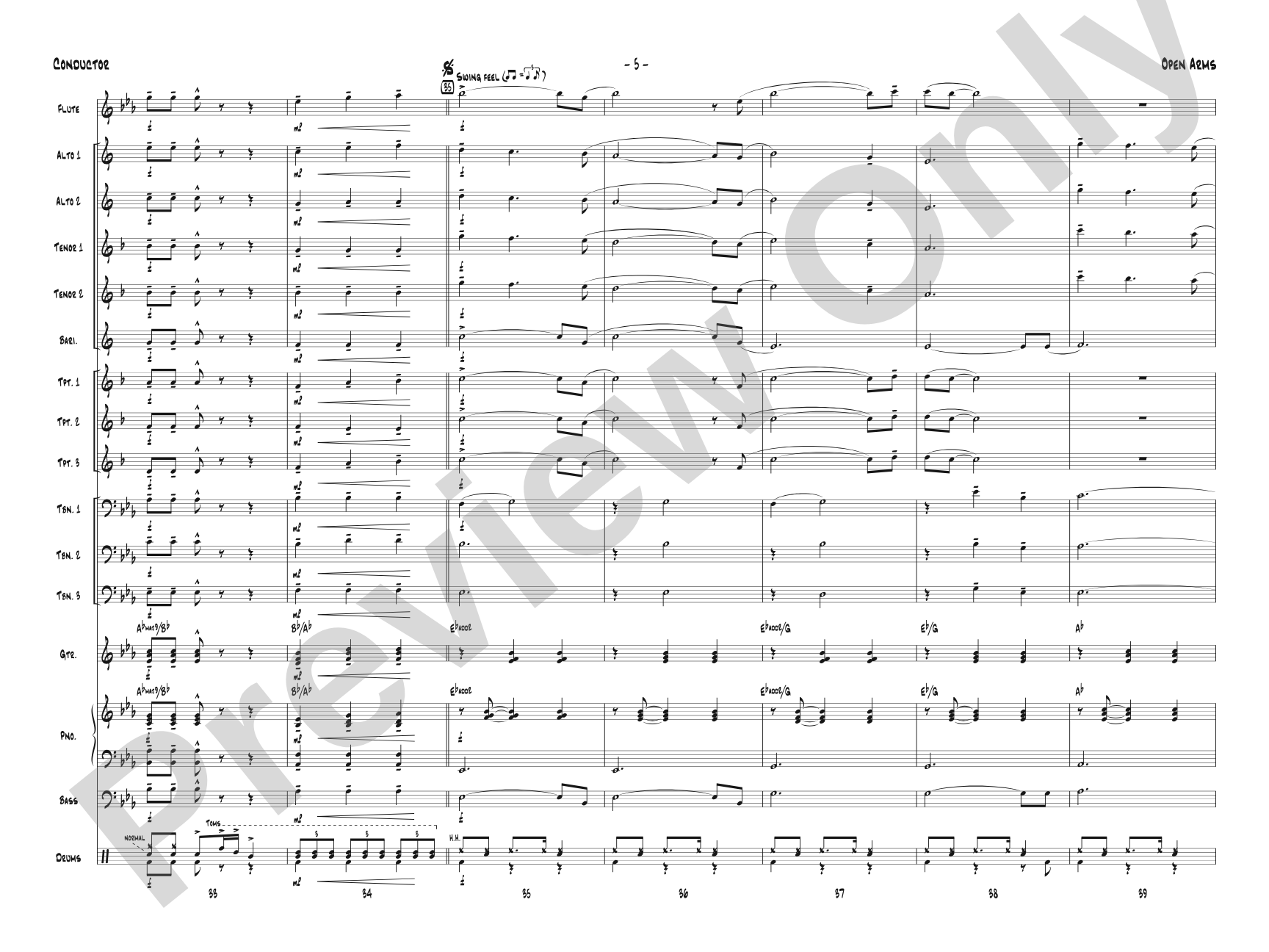 Open Arms: Jazz Ensemble Conductor Score & Parts