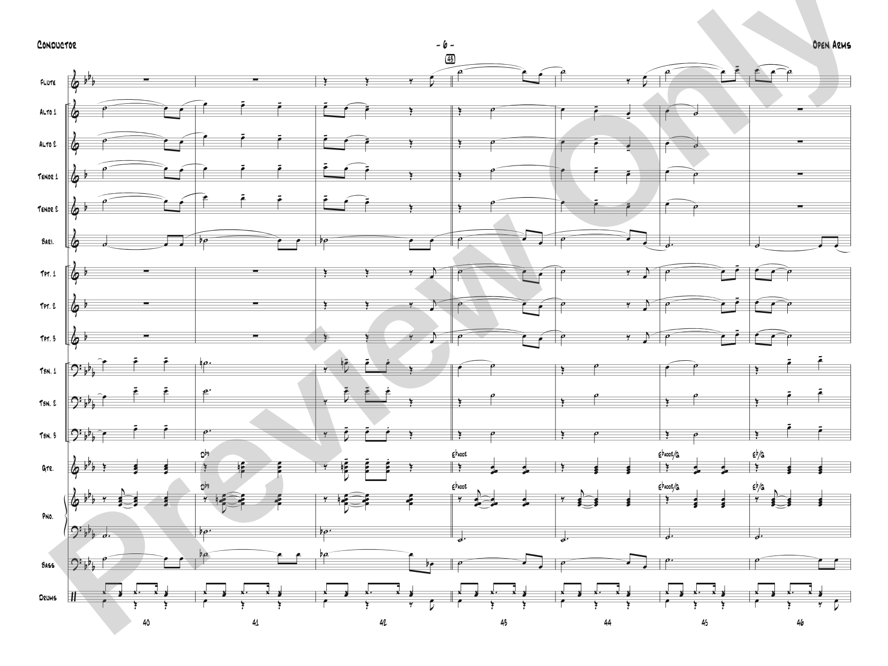 Open Arms: Jazz Ensemble Conductor Score & Parts