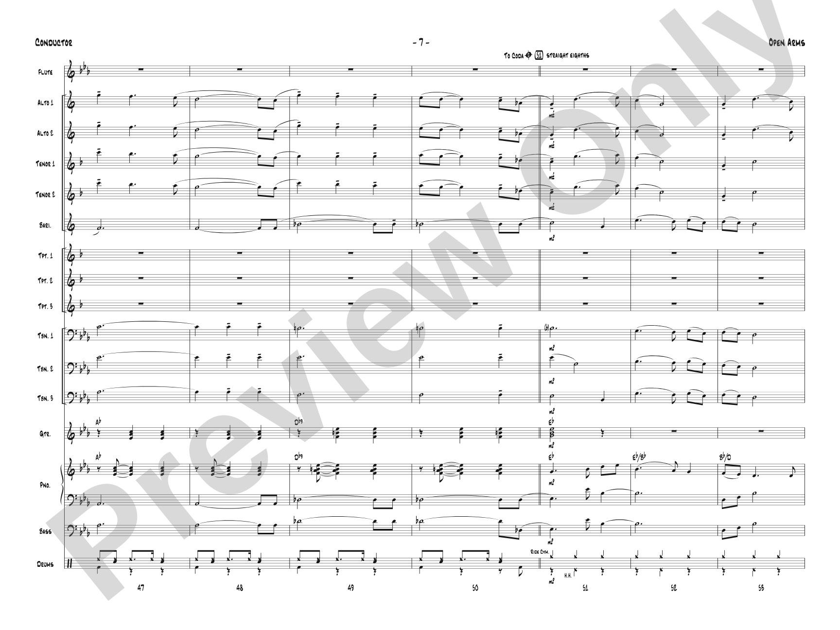 Open Arms: Jazz Ensemble Conductor Score & Parts
