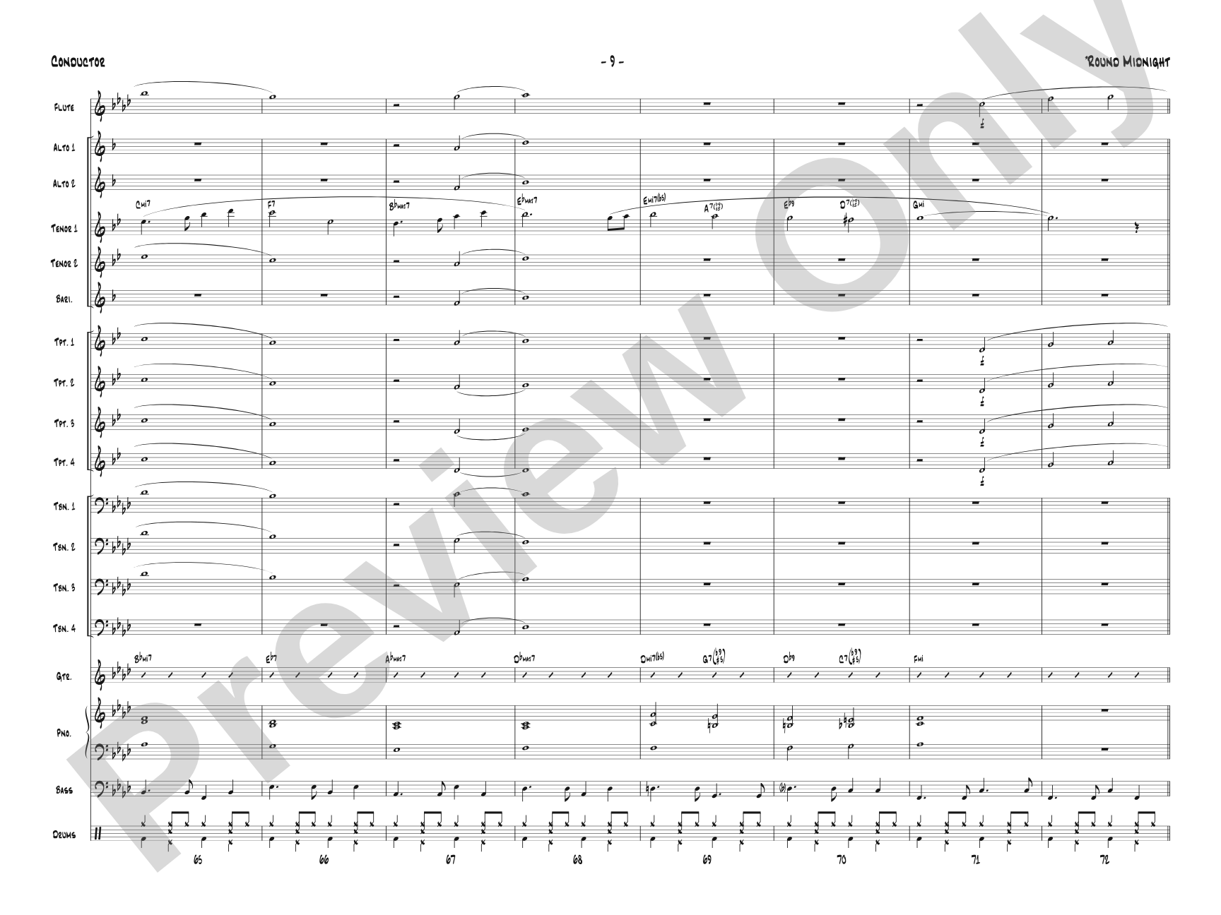 'Round Midnight: Jazz Ensemble Conductor Score & Parts
