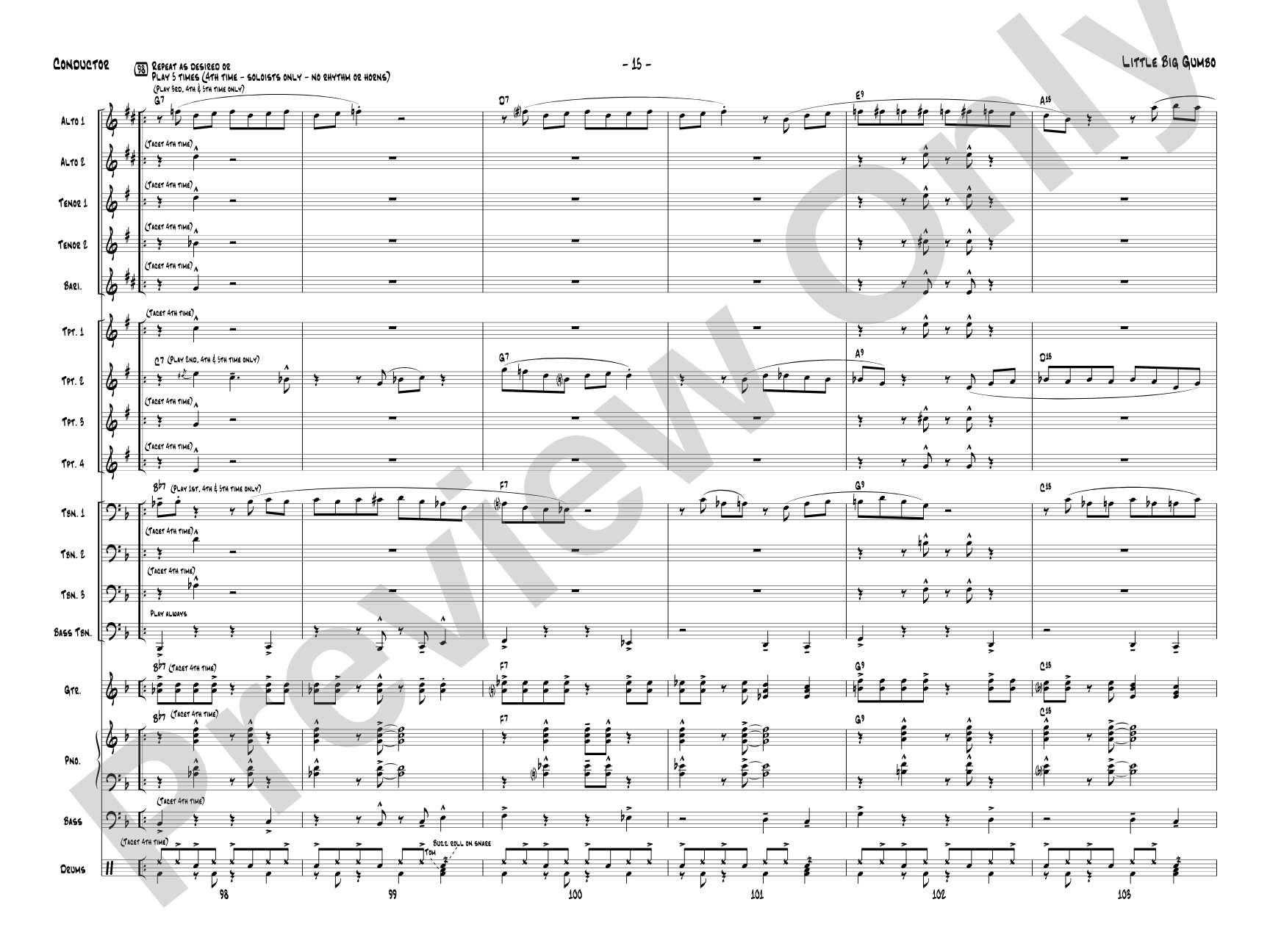 Little Big Gumbo: Jazz Ensemble Conductor Score & Parts