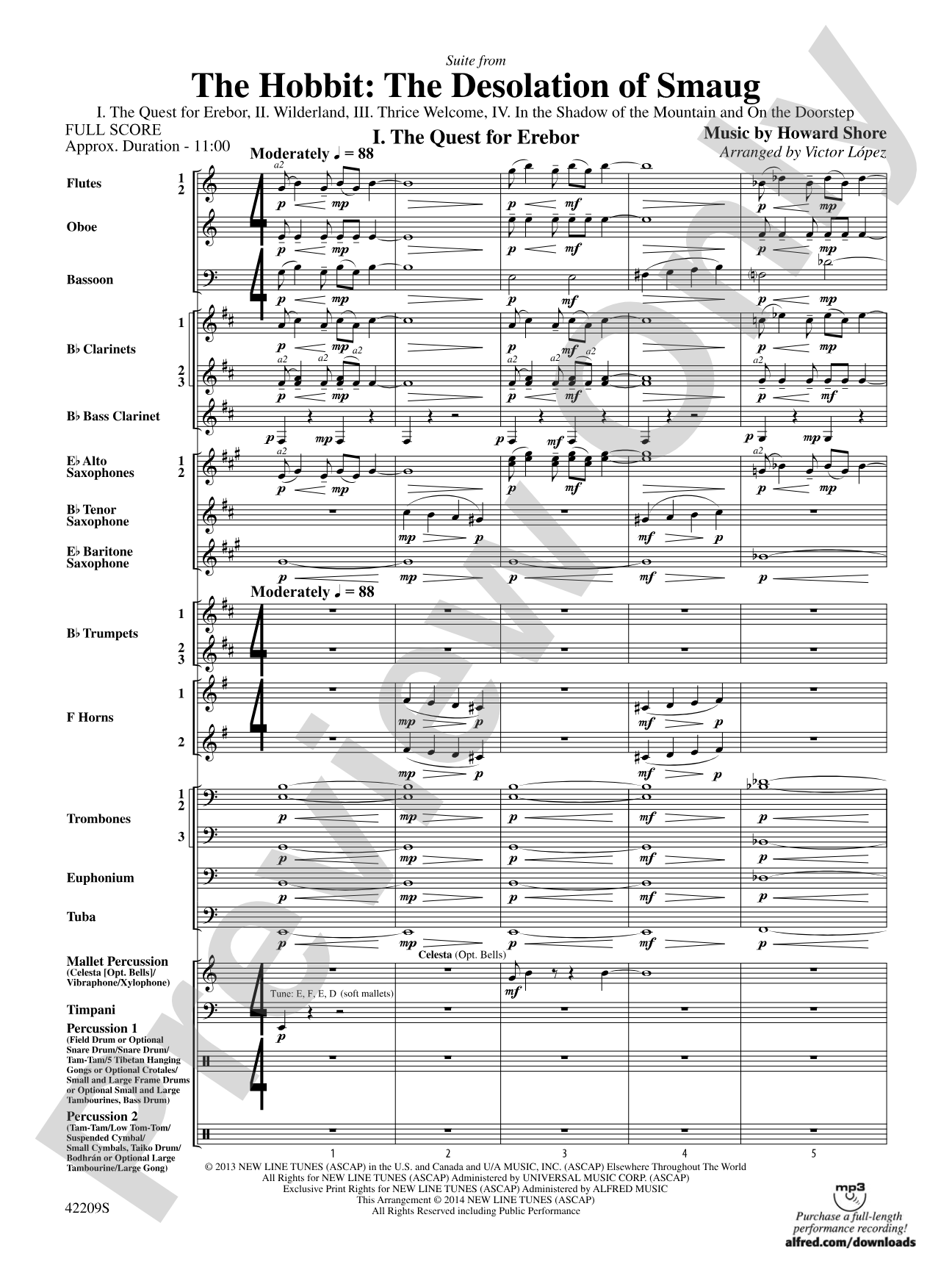 The Hobbit: The Desolation of Smaug, Suite from: Concert Band Conductor Score & Parts