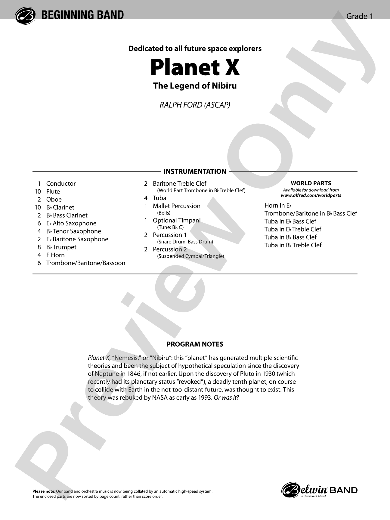 Planet X: Concert Band Conductor Score & Parts