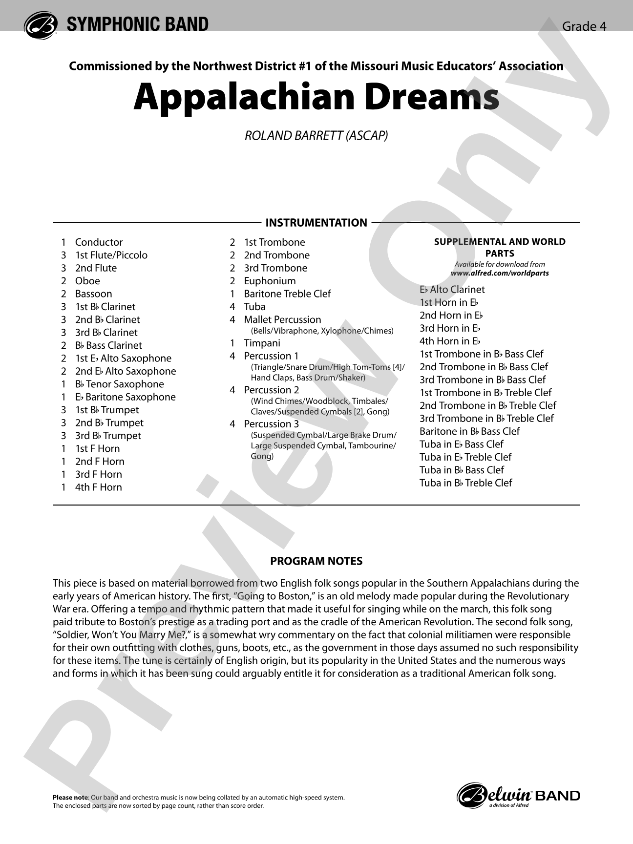 Appalachian Dreams: Concert Band Conductor Score & Parts