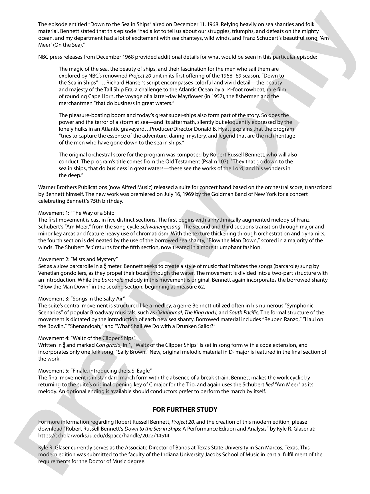 Down to the Sea in Ships (from the NBC TV Film Project 20): Concert Band Conductor Score & Parts