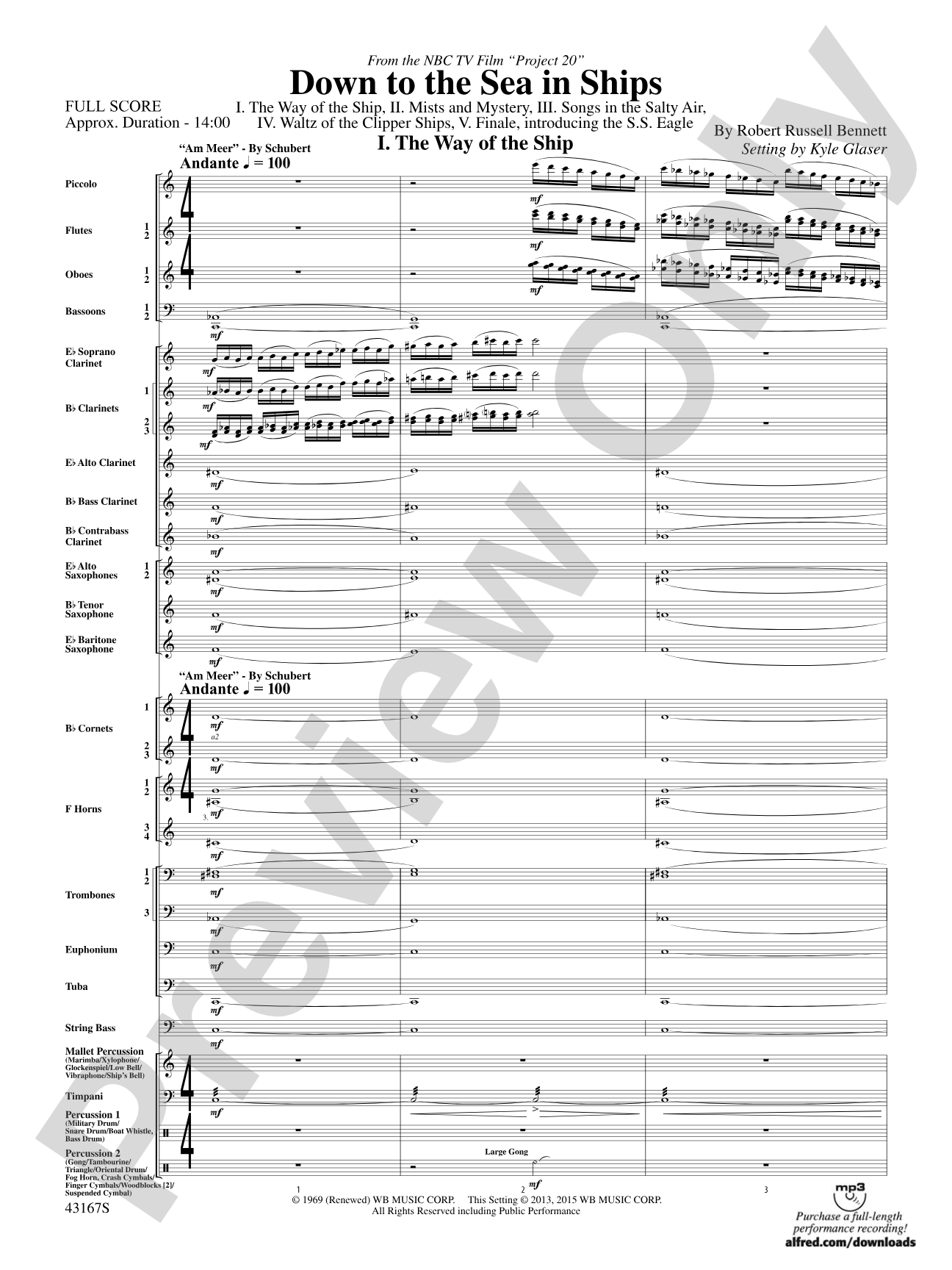 Down to the Sea in Ships (from the NBC TV Film Project 20): Concert Band Conductor Score & Parts