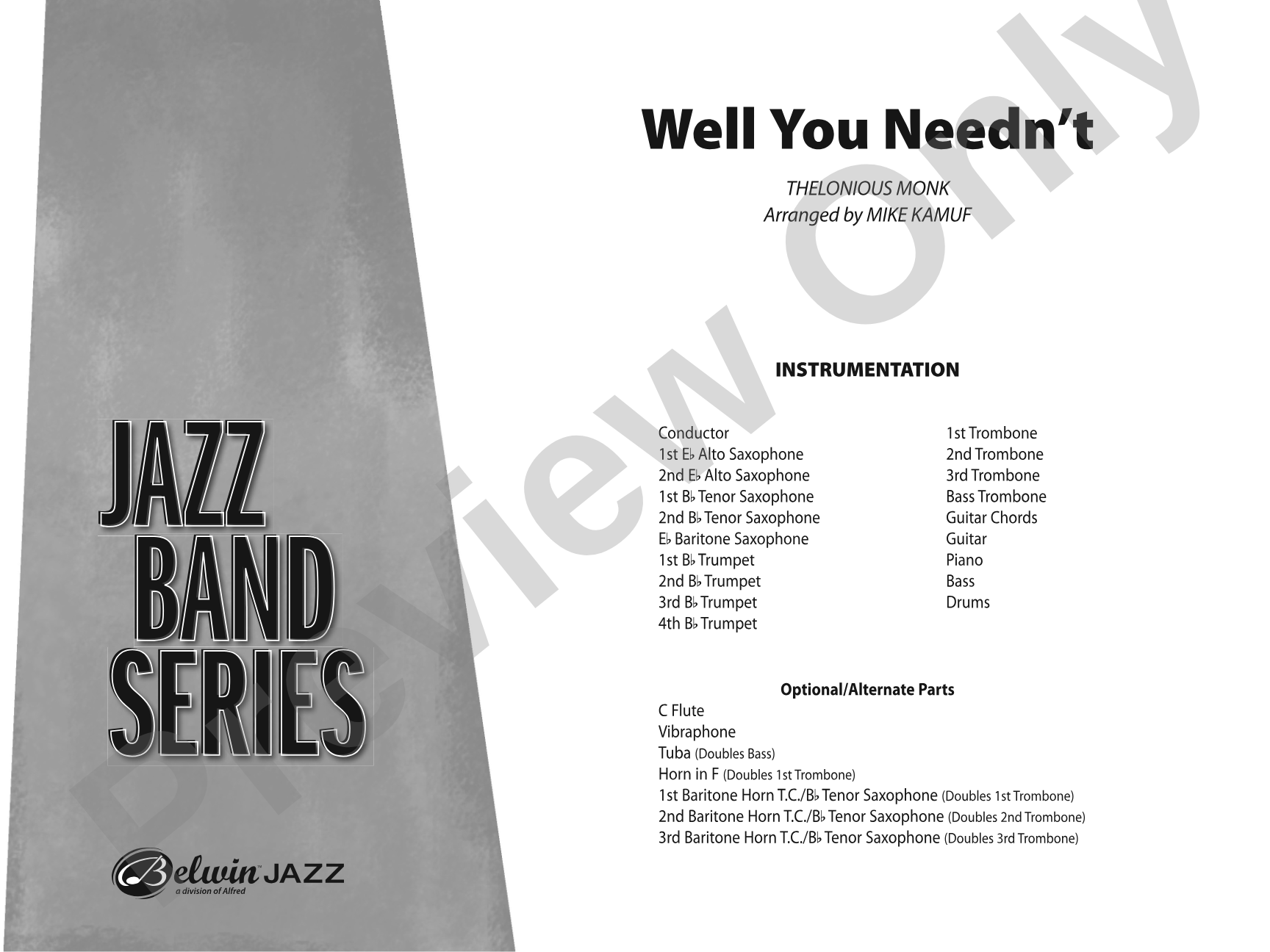 Well You Needn't: Jazz Ensemble Conductor Score & Parts