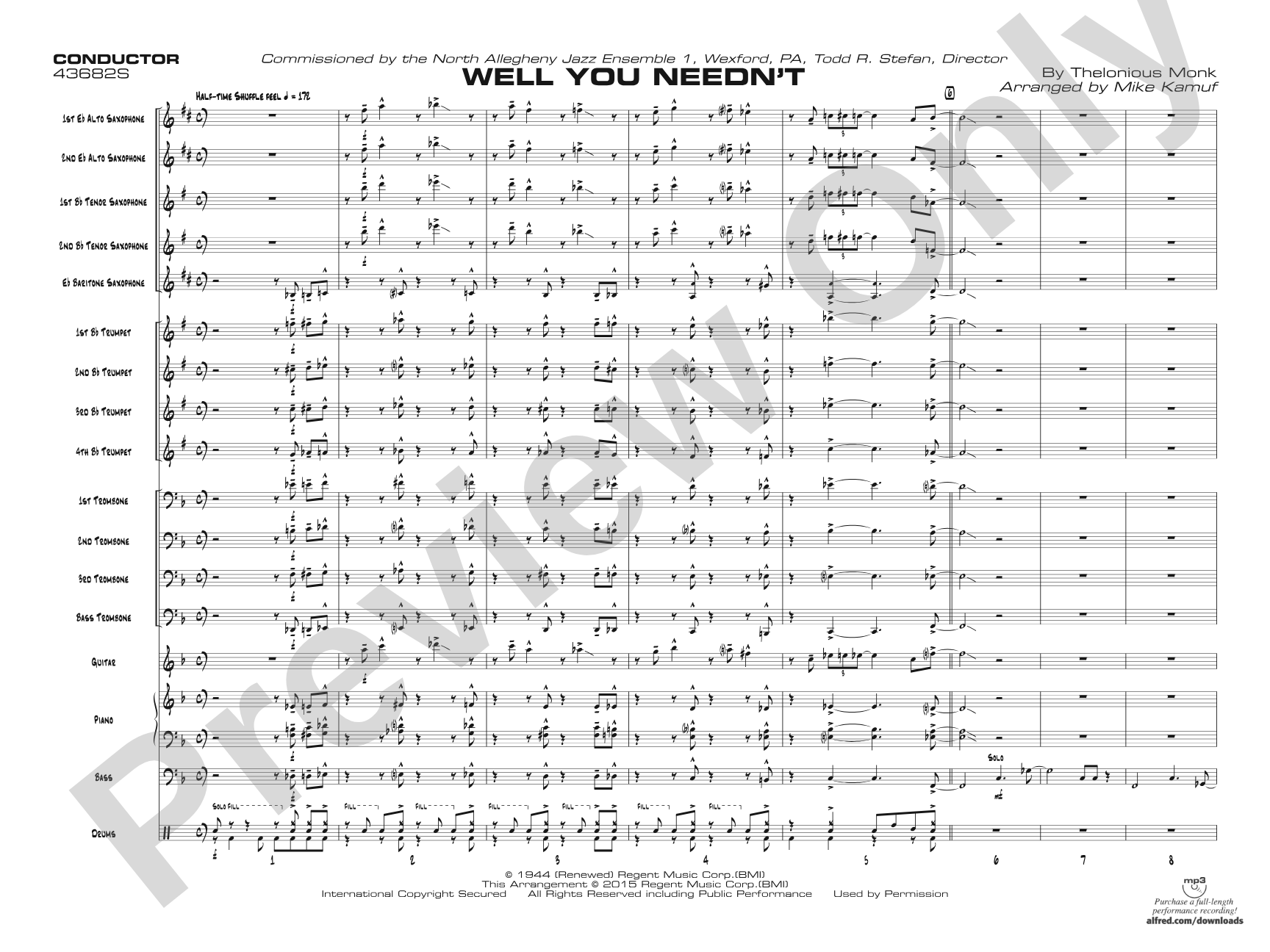 Well You Needn't: Jazz Ensemble Conductor Score & Parts
