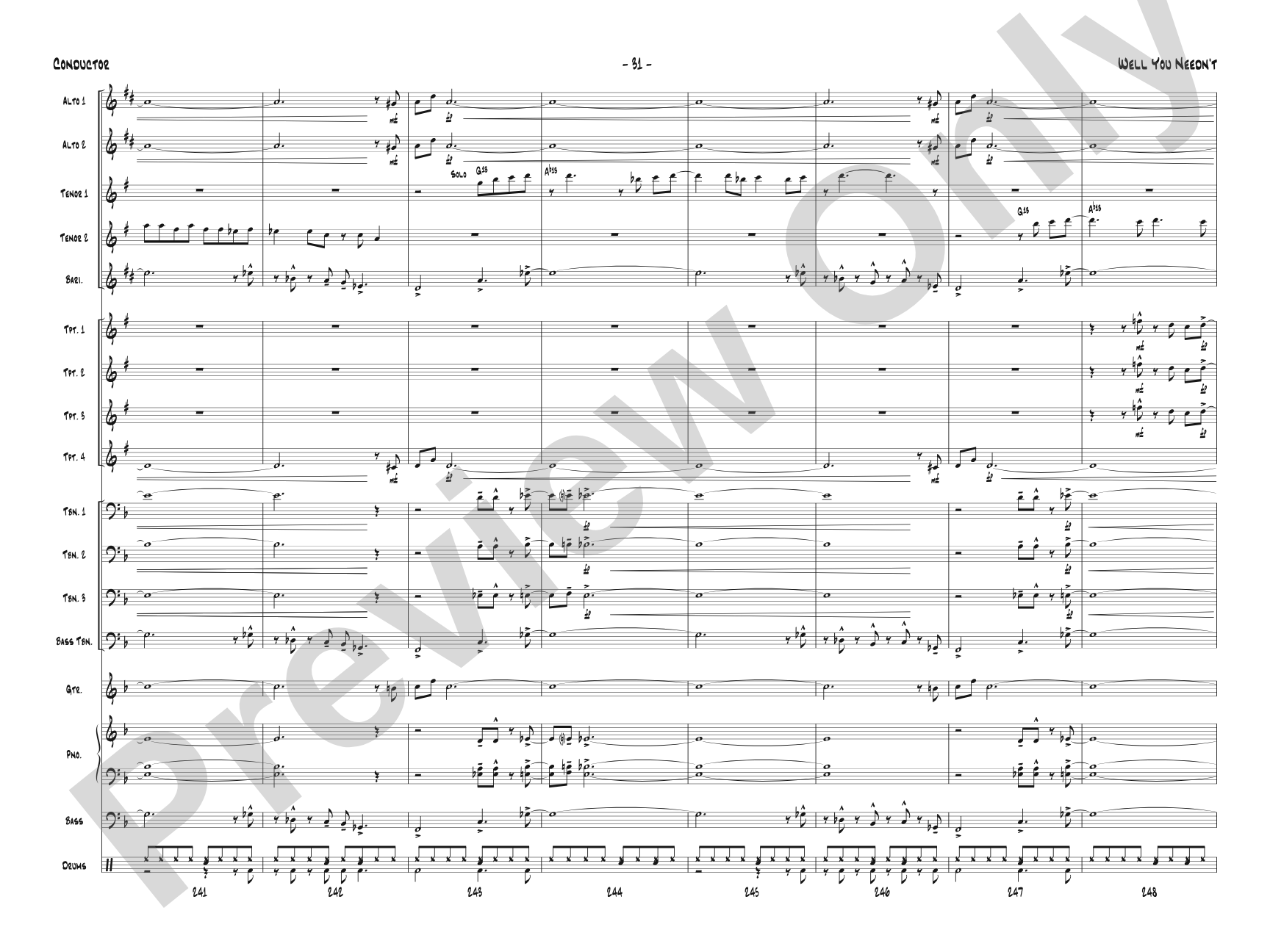 Well You Needn't: Jazz Ensemble Conductor Score & Parts