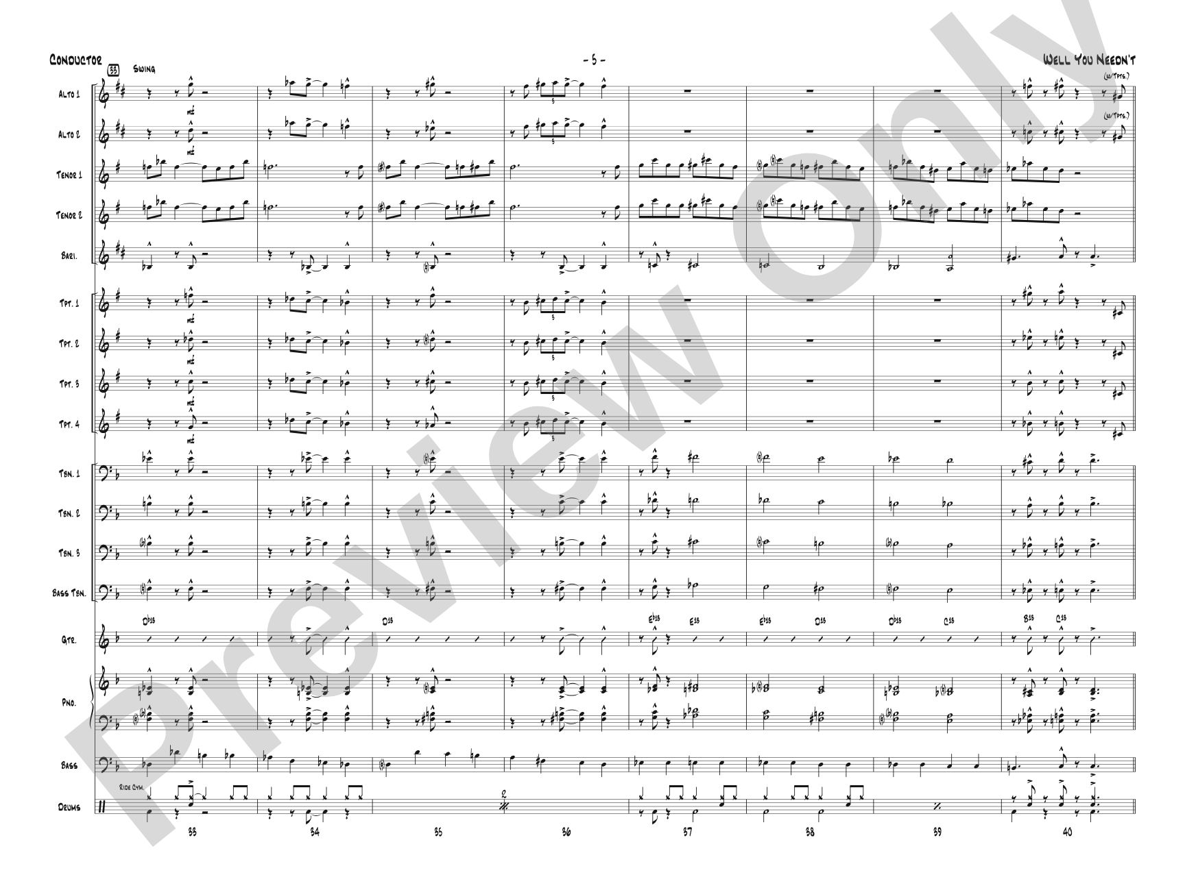 Well You Needn't: Jazz Ensemble Conductor Score & Parts