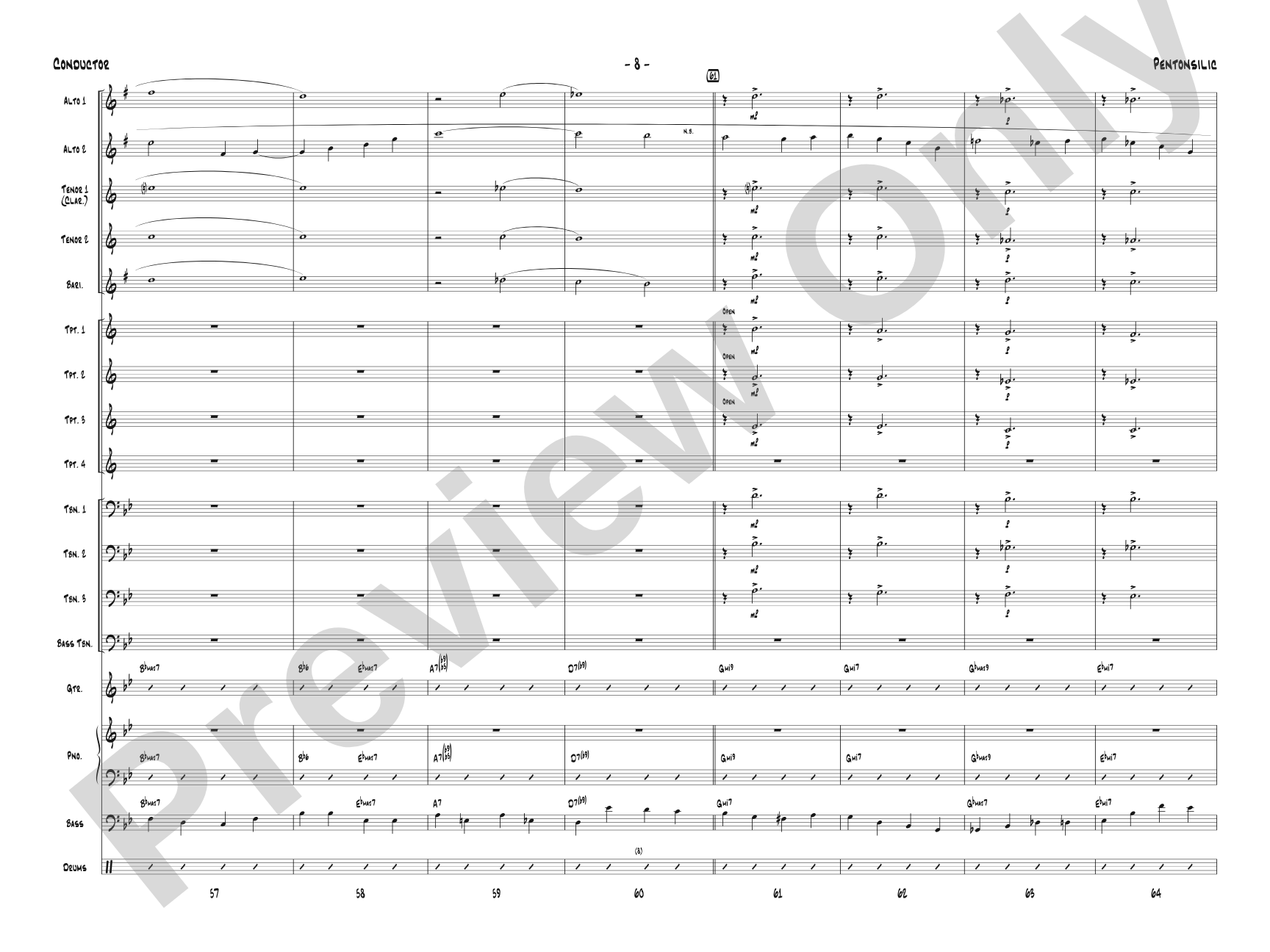 Pentonsilic: Jazz Ensemble Conductor Score & Parts