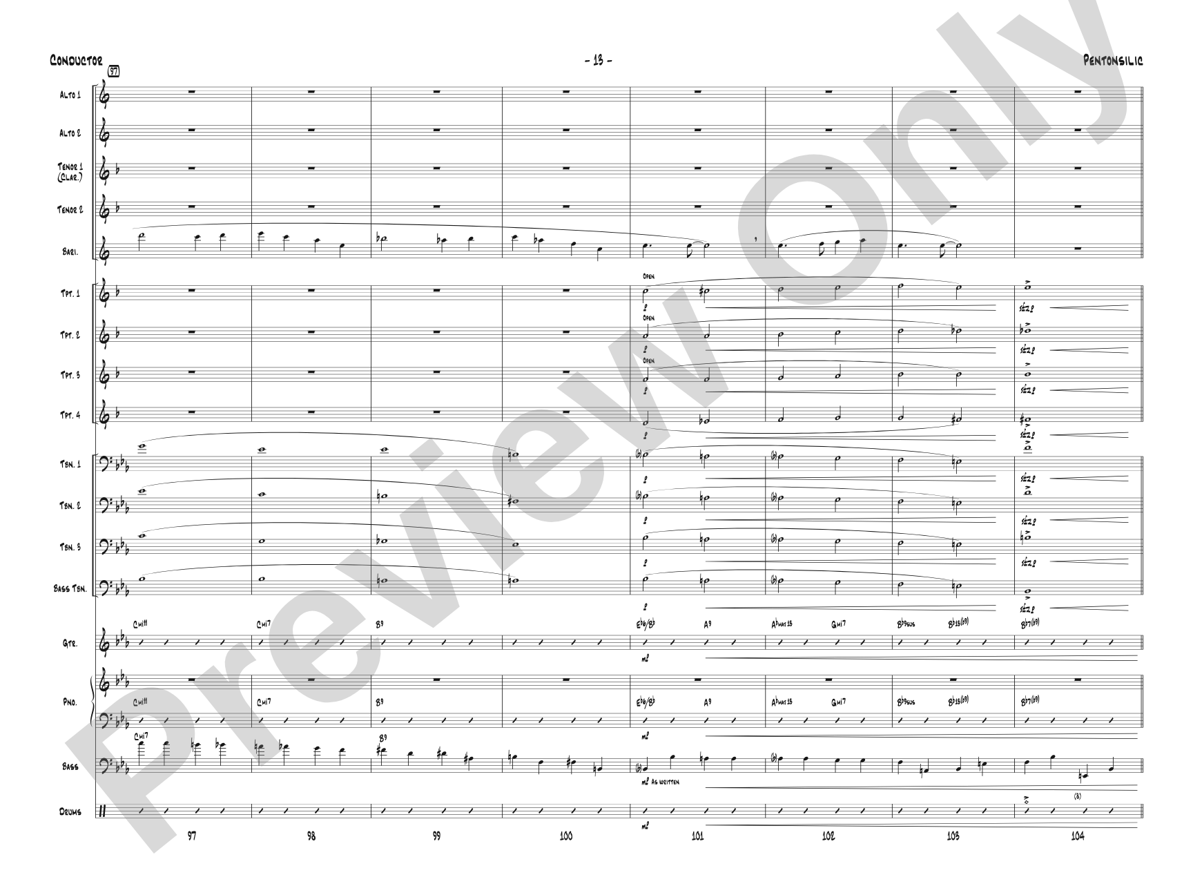 Pentonsilic: Jazz Ensemble Conductor Score & Parts