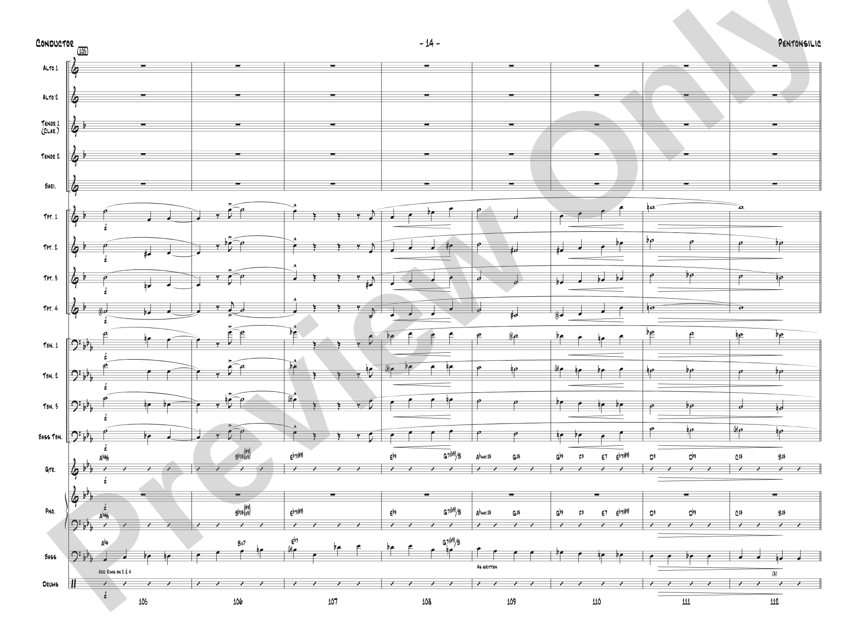 Pentonsilic: Jazz Ensemble Conductor Score & Parts